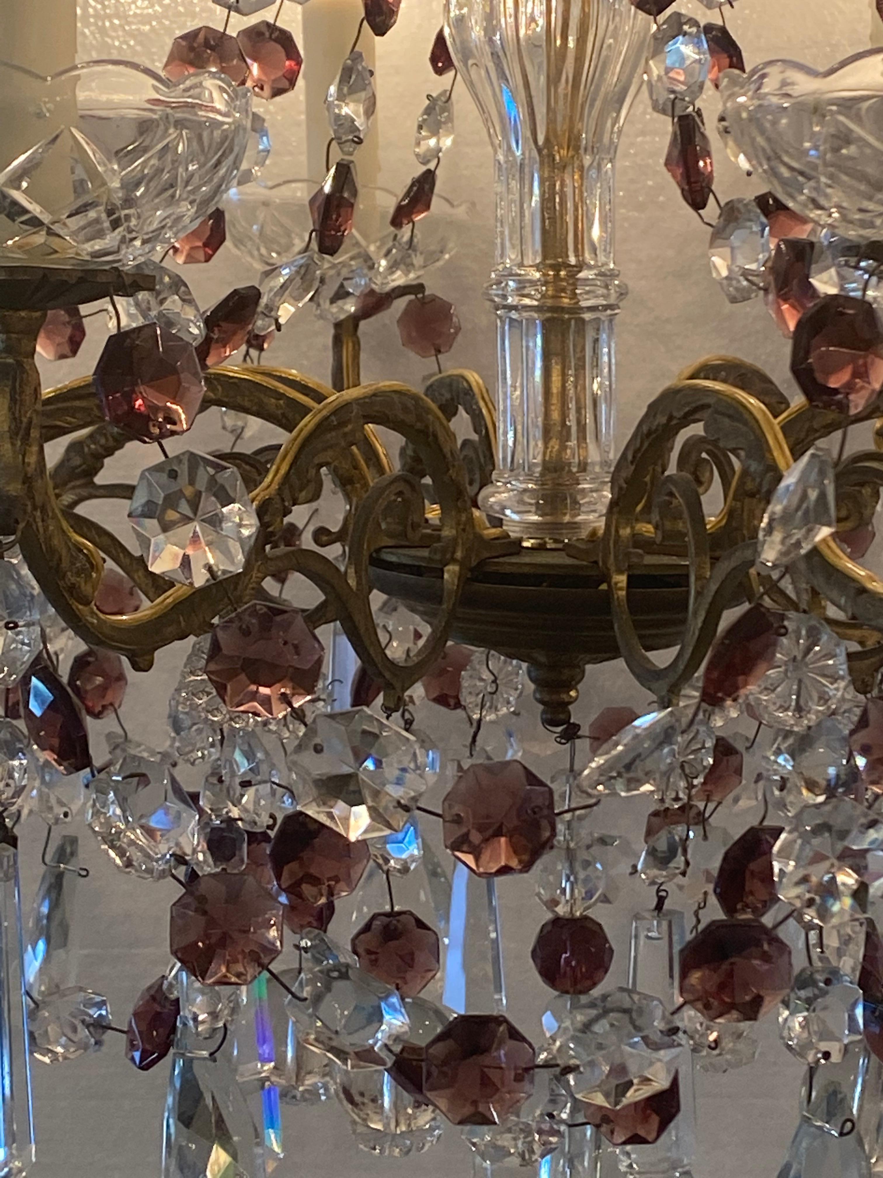 Mid-Century moderno Lampadario di cristallo in bronzo in vendita