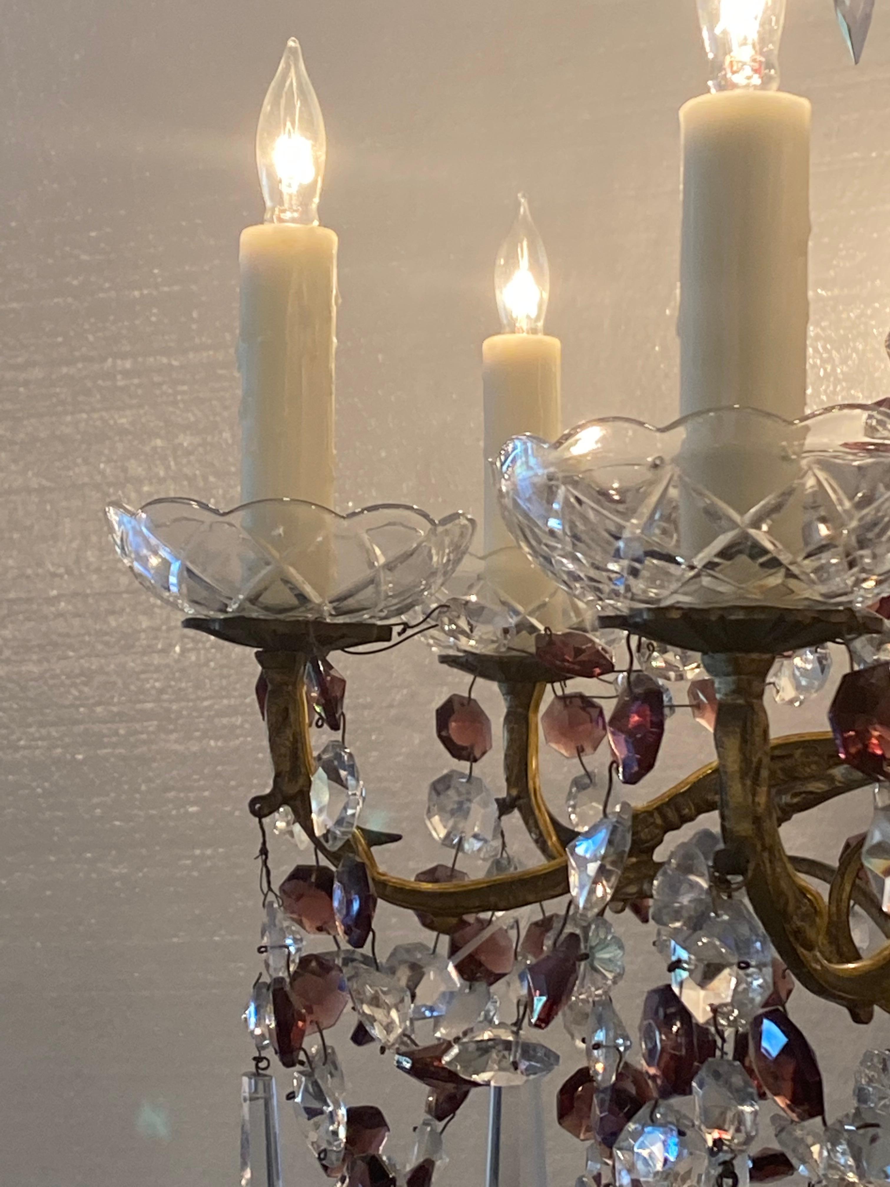 Francese Lampadario di cristallo in bronzo in vendita