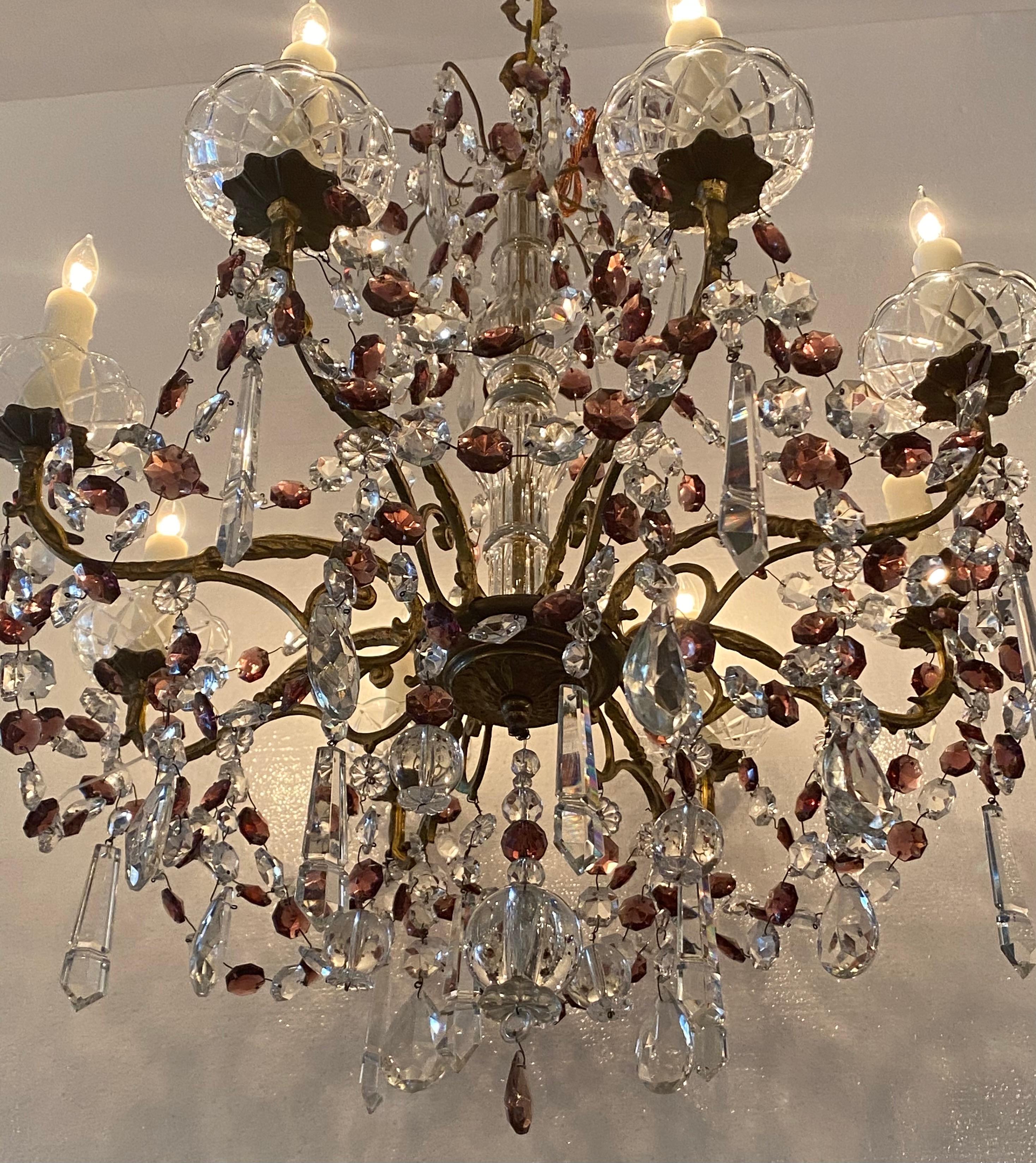 French Crystal Bronze Chandelier For Sale