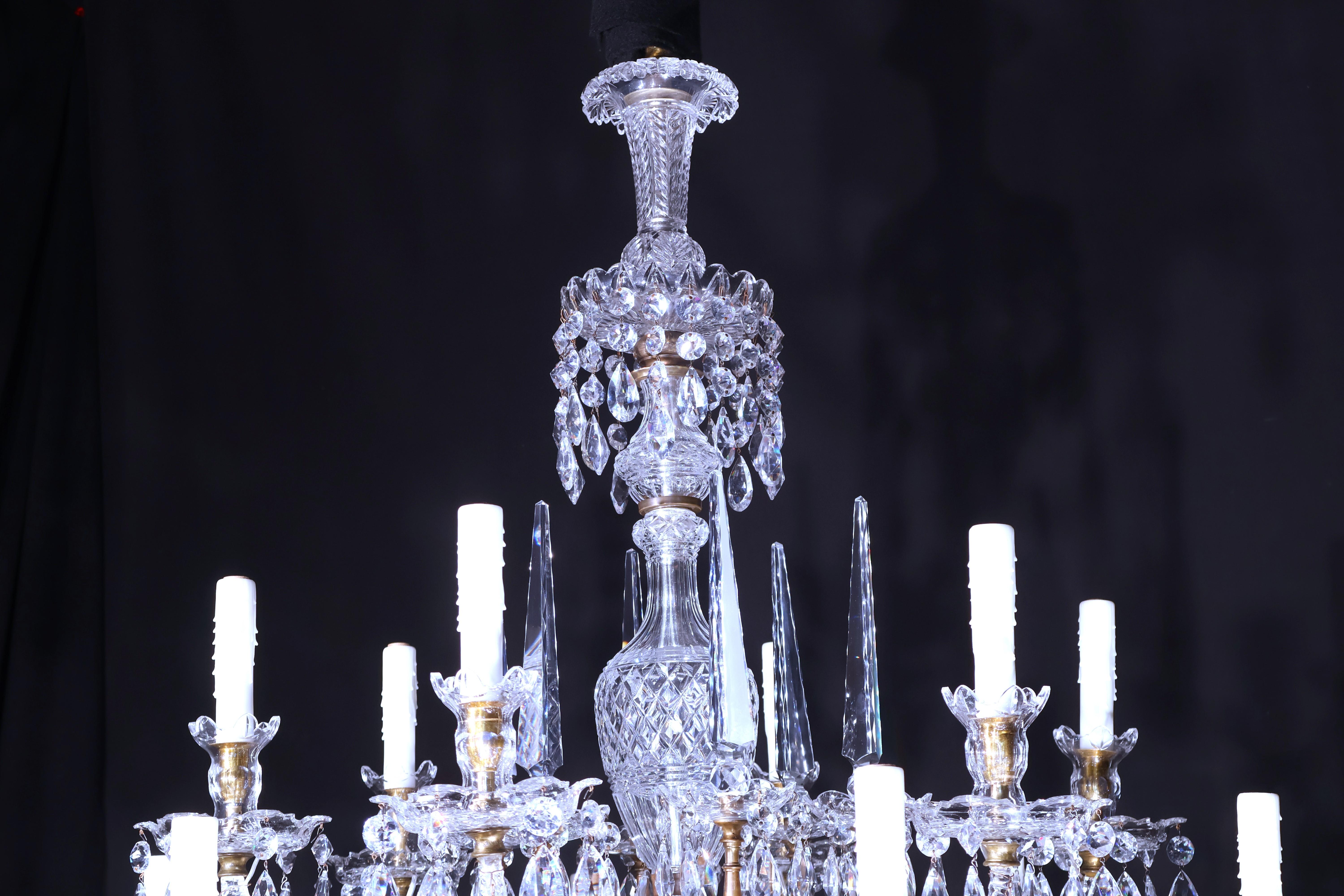 Neoclassical Crystal & Bronze Chanderlier for candles & gas For Sale