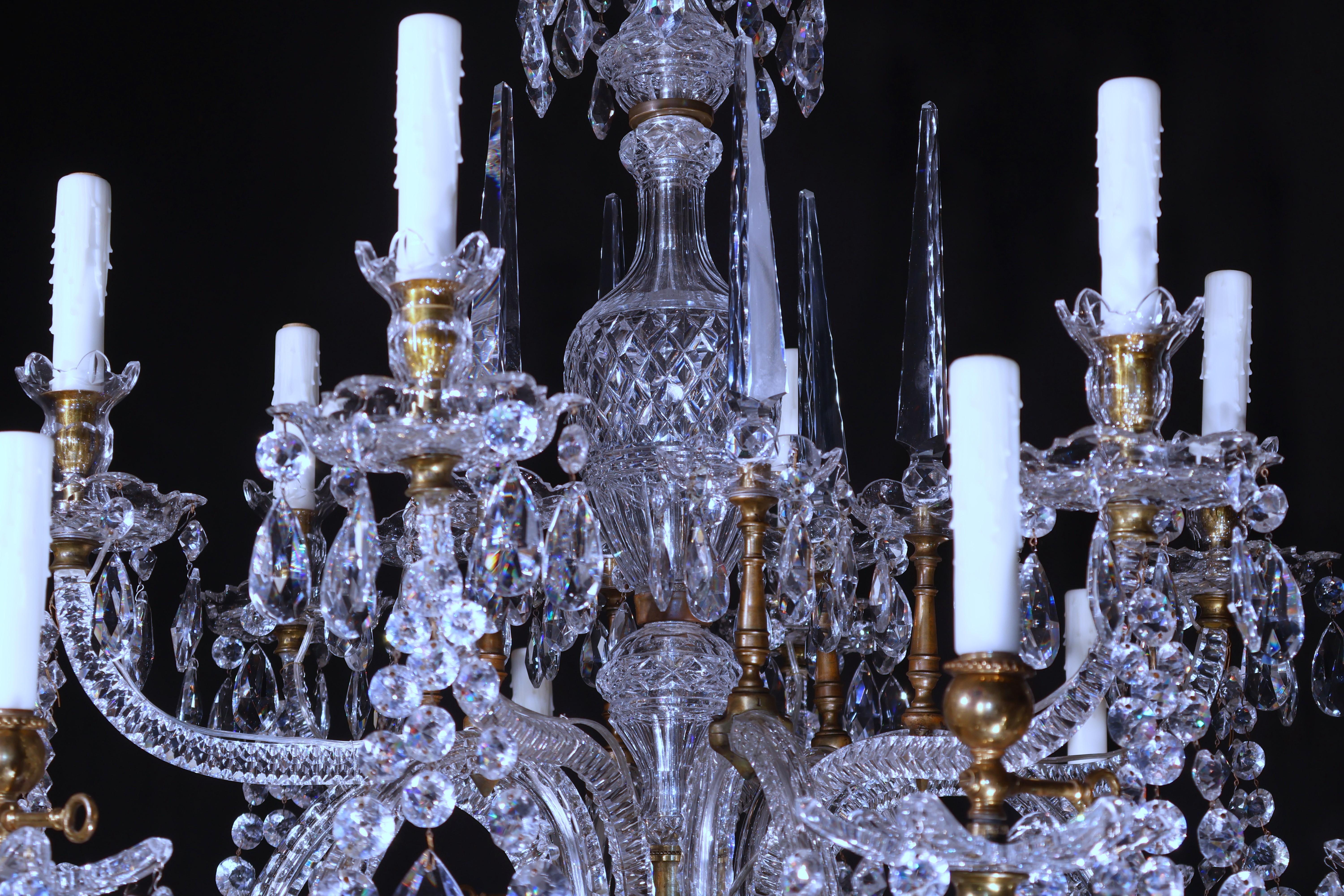 Crystal & Bronze Chanderlier for candles & gas In Good Condition For Sale In Atlanta, GA