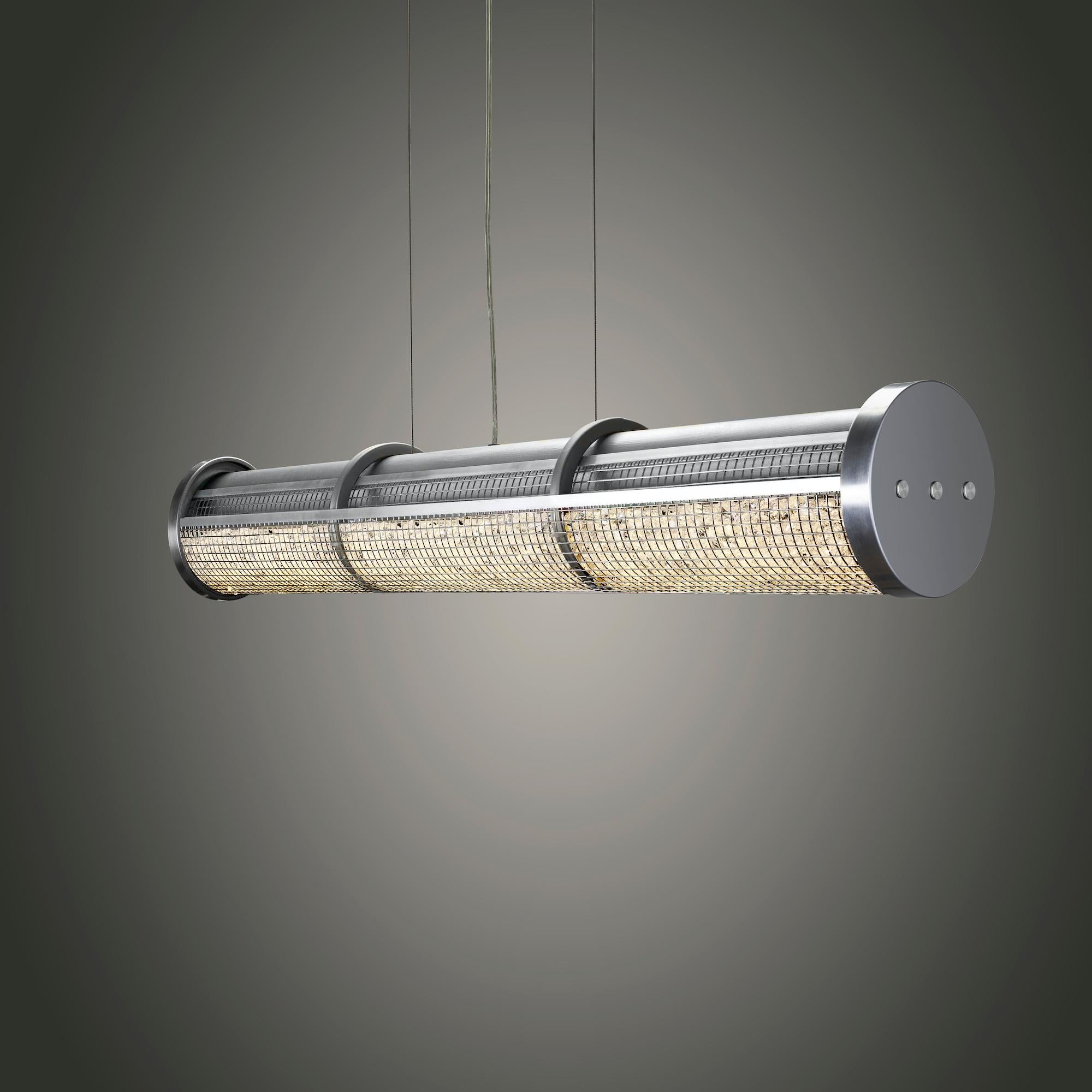 New for 2021, The crystal cage LED linear suspension shines powerful LED luminaries through a stainless steel cage full of chandelier crystal for a sleek linear suspension that shimmers while providing plenty of light.

As the use of LED