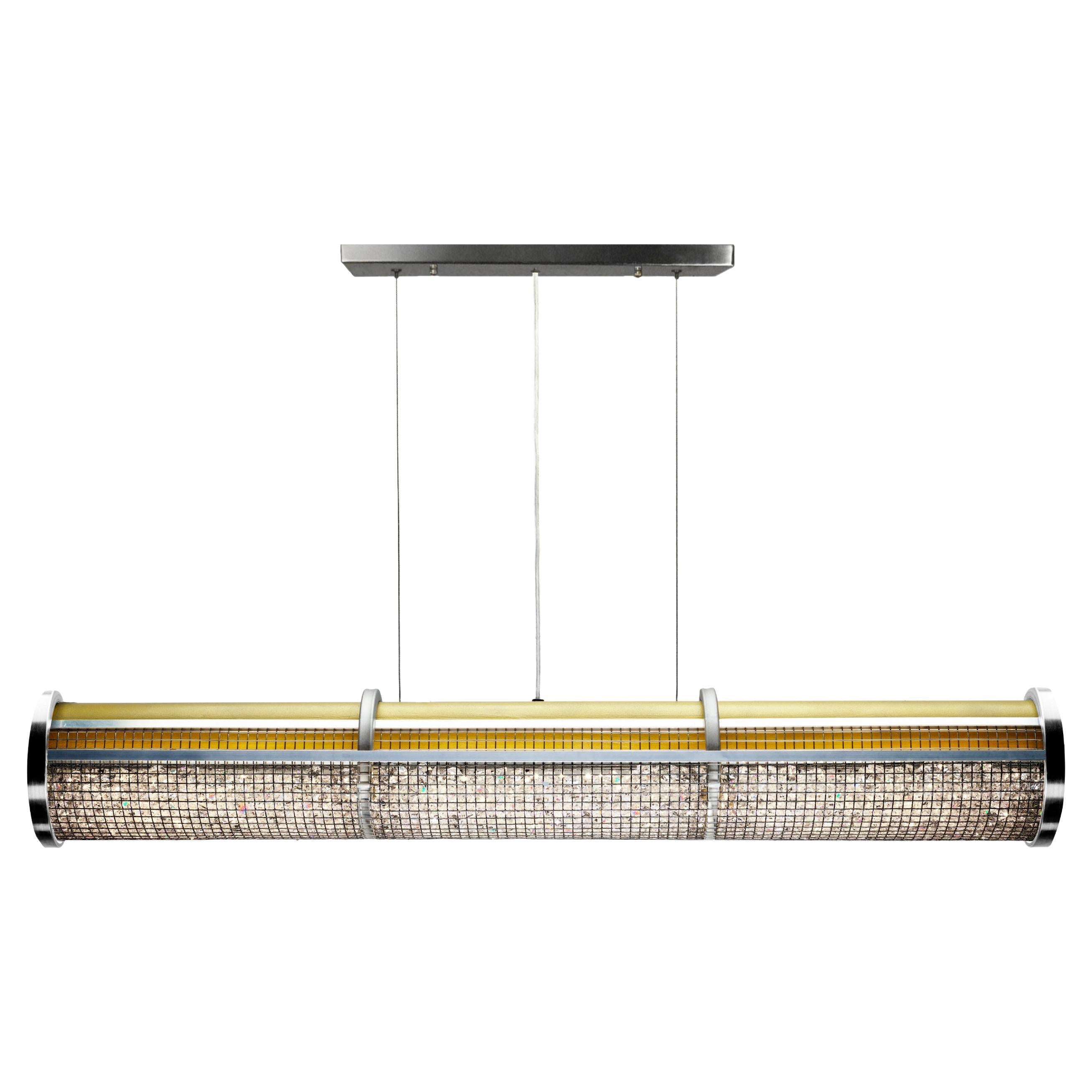 Crystal Cage LED Linear Suspension Gold Finish