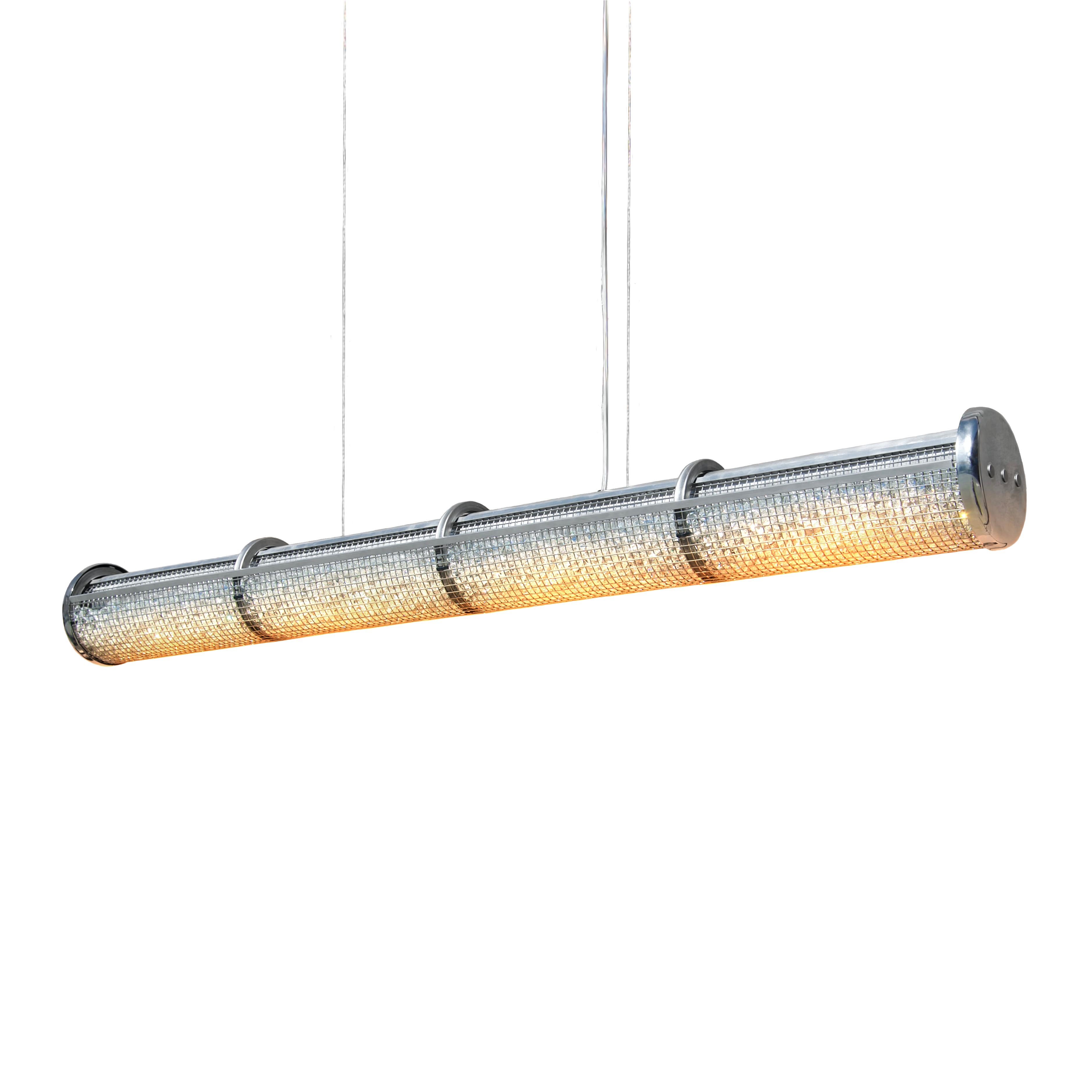 New for 2021, The Crystal Cage LED Linear Suspension shines powerful LED luminaries through a stainless steel cage full of gorgeous chandelier crystal for a sleek linear suspension that shimmers while providing plenty of light.

As the use of LED