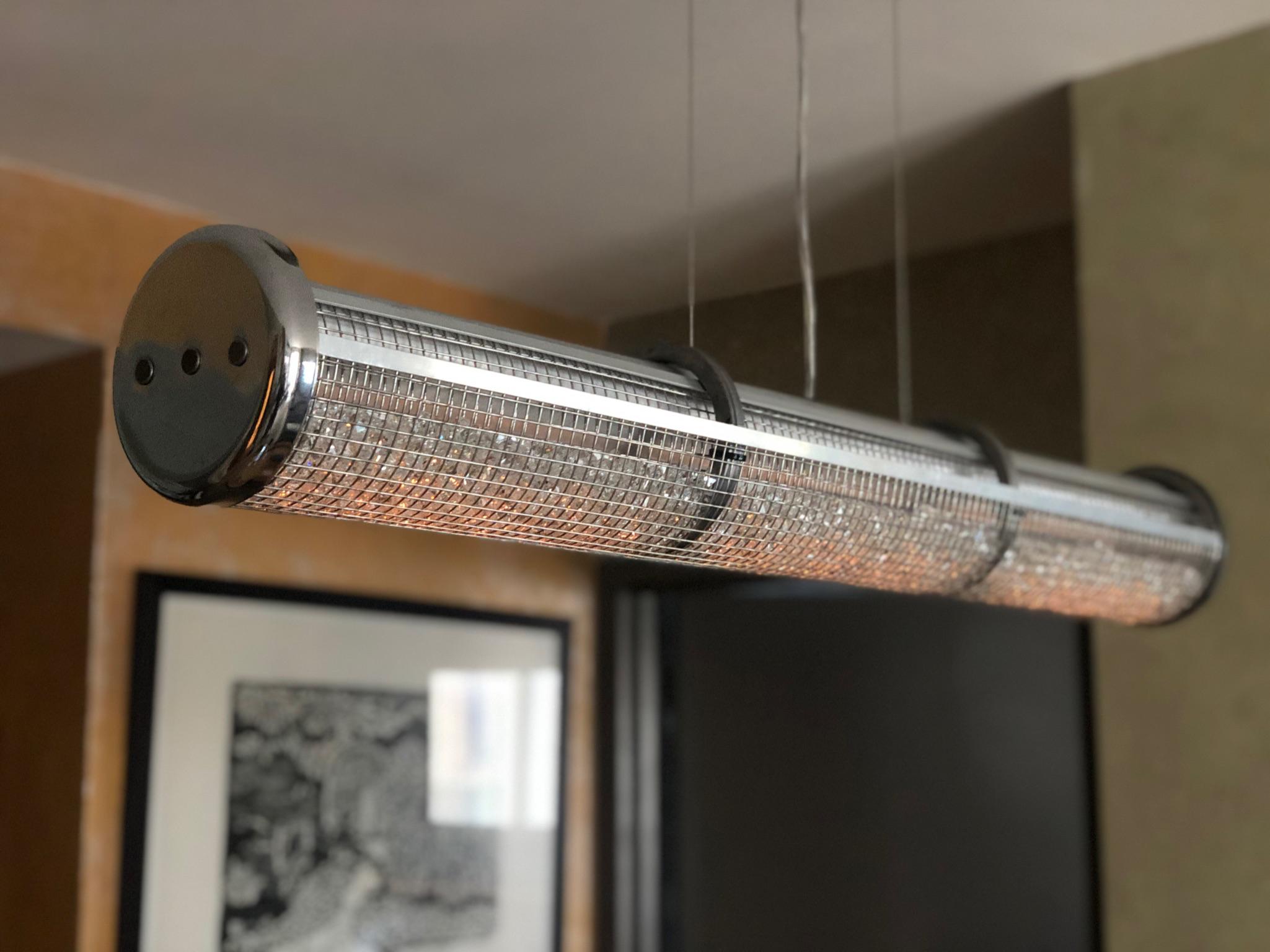 Alluminio Gabbia di cristallo LED Lunga Sospensione Lineare Finitura Oro in vendita