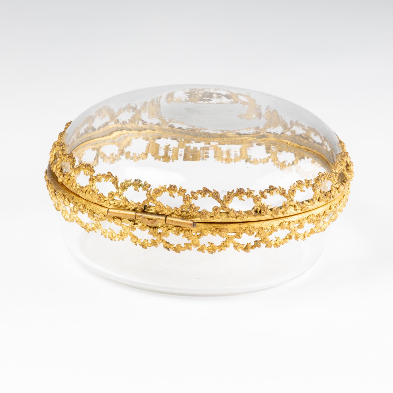 French Crystal Candy Box with Gilt Brass Mounting, 19th Century.