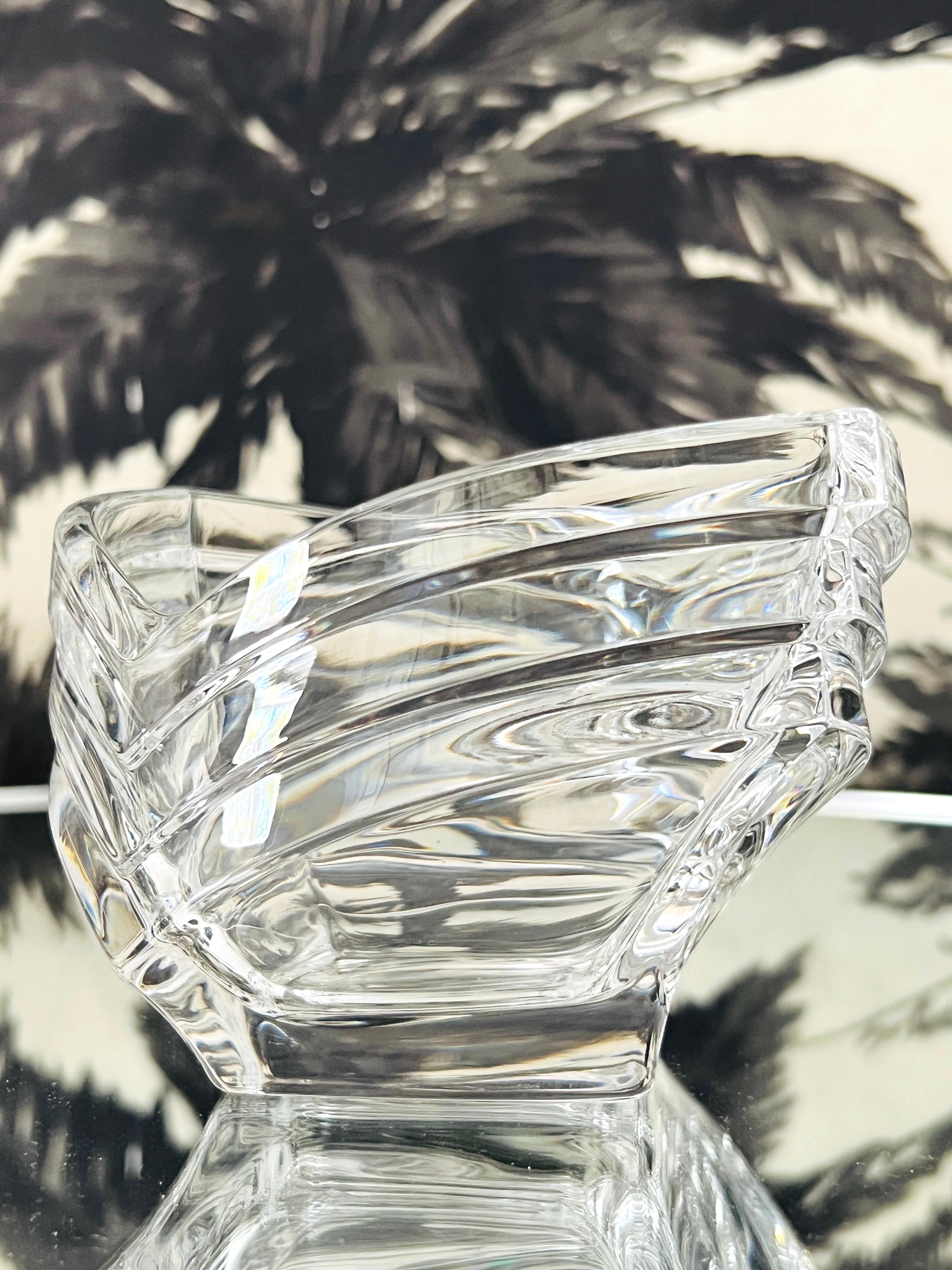 French Crystal Vide-Poche Dish with Geometric Fluted Glass, France, 1970s For Sale