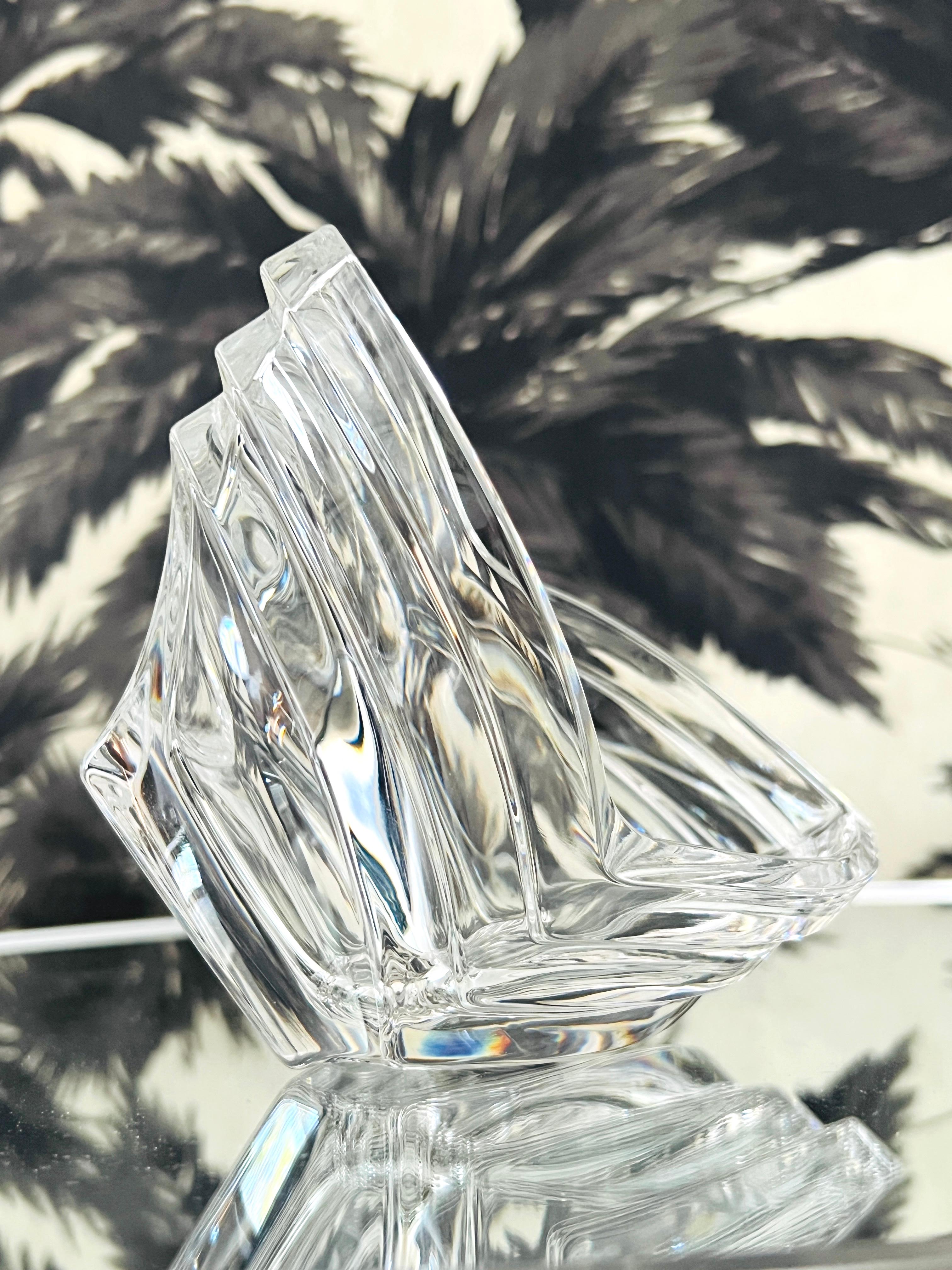 Late 20th Century Crystal Vide-Poche Dish with Geometric Fluted Glass, France, 1970s For Sale