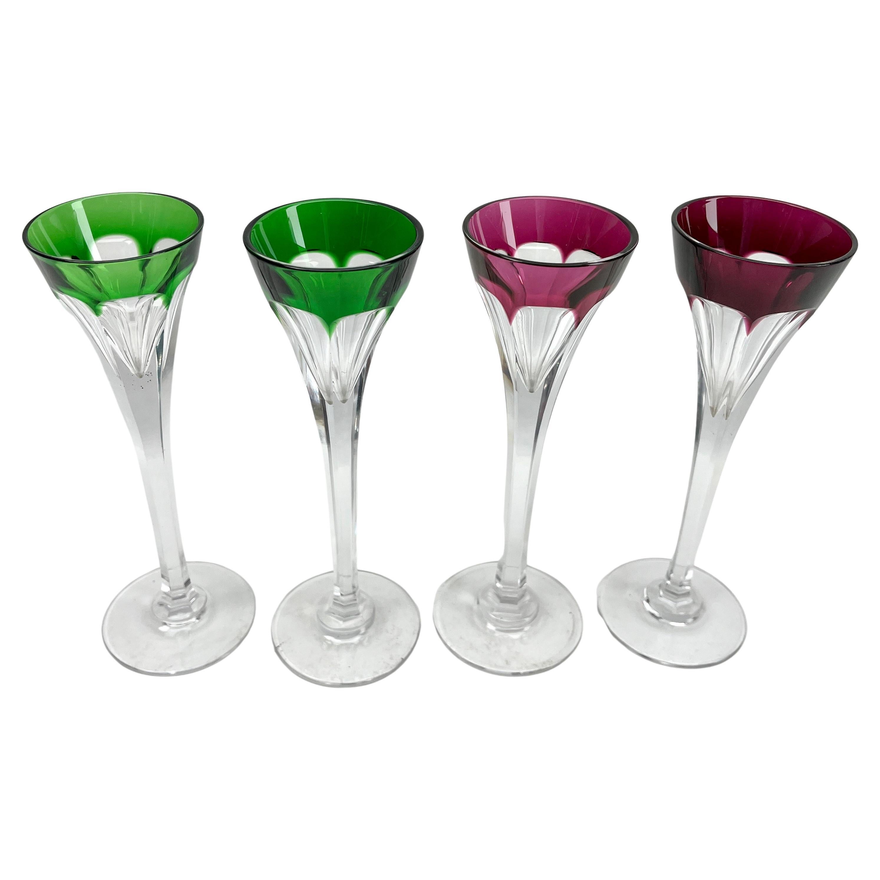 Hand-Crafted Crystal Carafe Silver Mount and Stopper  Set of 8 Small Wine Liqueur Glasses For Sale