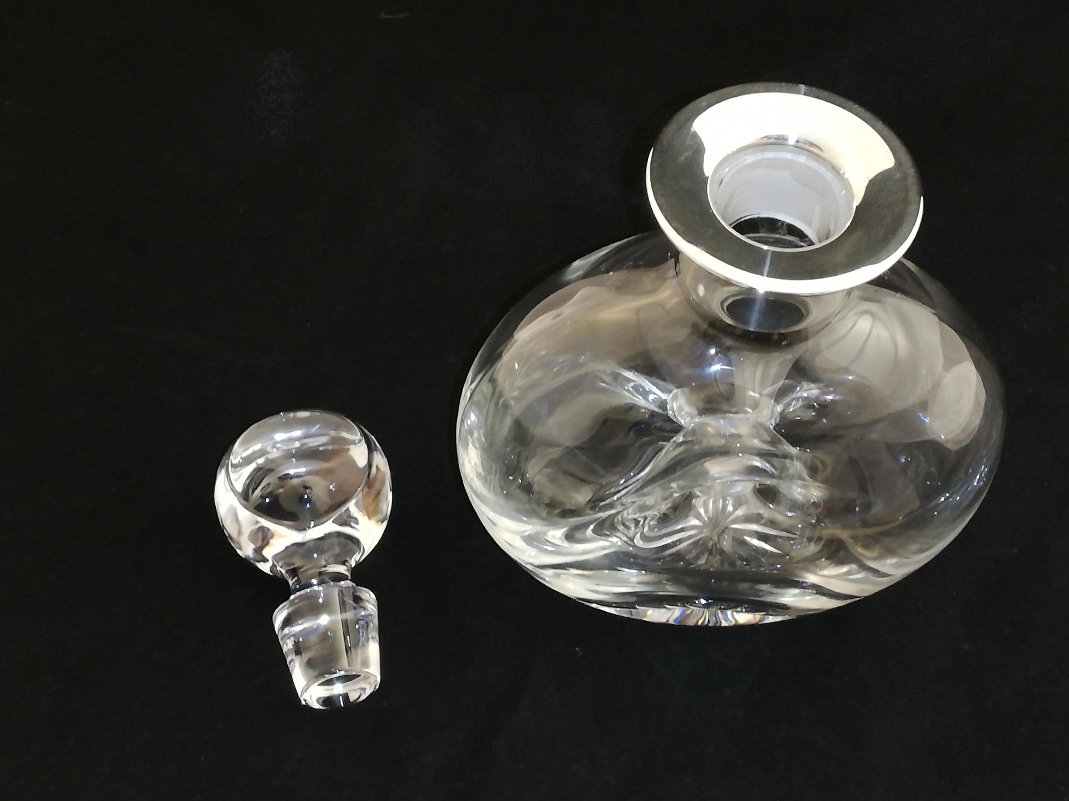 British Colonial Crystal Carafe with Sterling Silver Rim For Sale