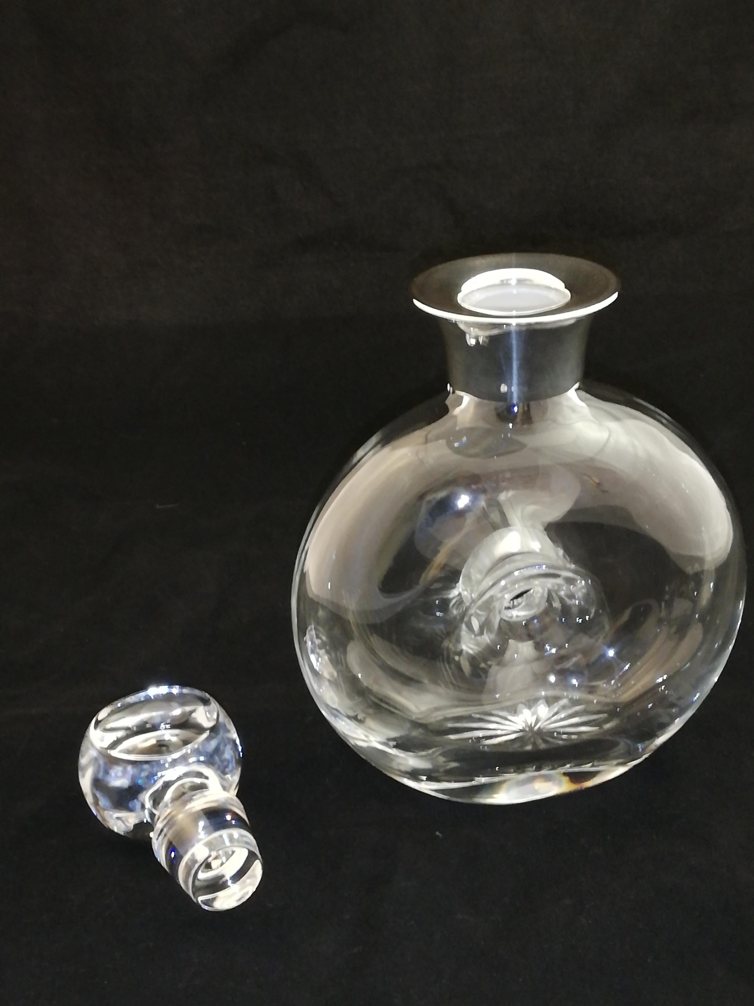 English Crystal Carafe with Sterling Silver Rim For Sale