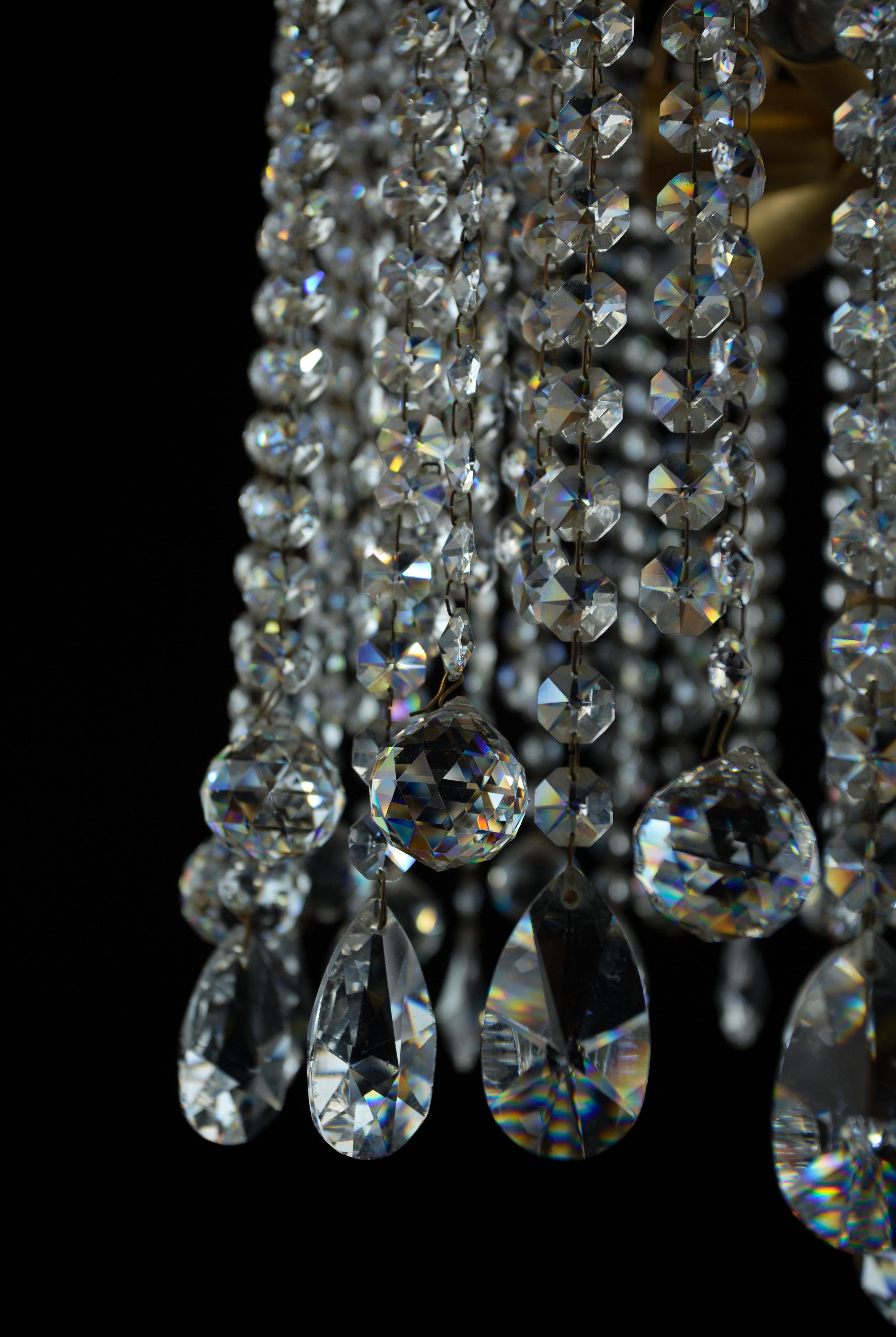 Belgian Crystal cascade chandelier with long hangings For Sale