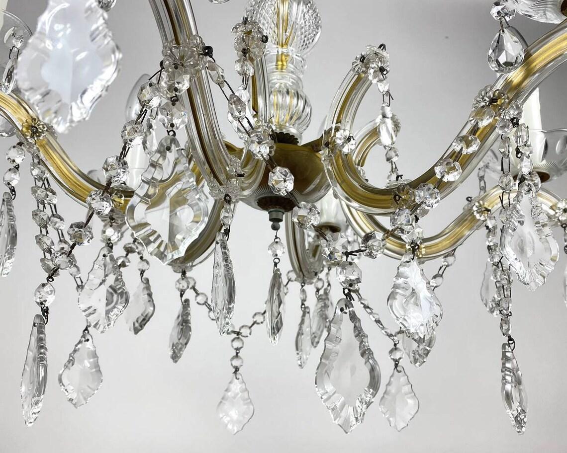 French Crystal Ceiling Lamp in Gilt Metal Frame For Sale