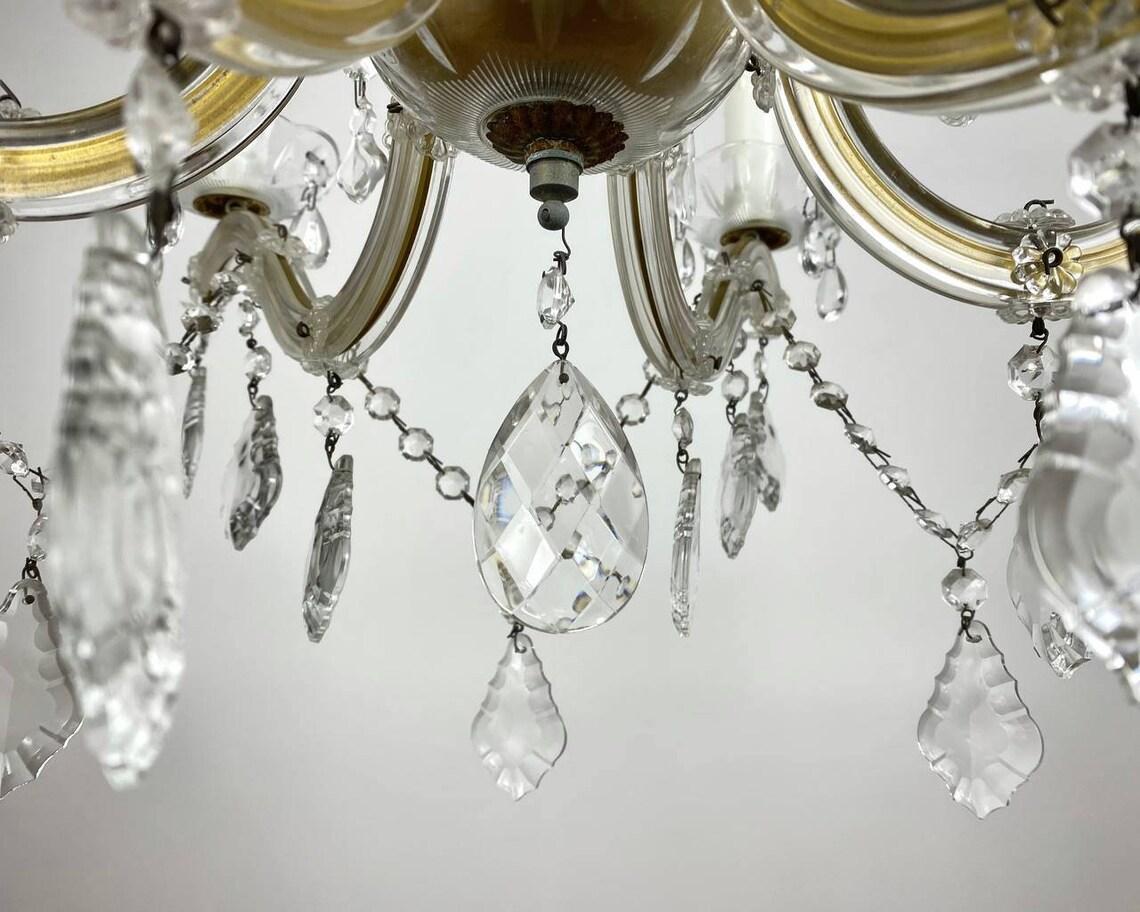 Crystal Ceiling Lamp in Gilt Metal Frame In Good Condition For Sale In Bastogne, BE