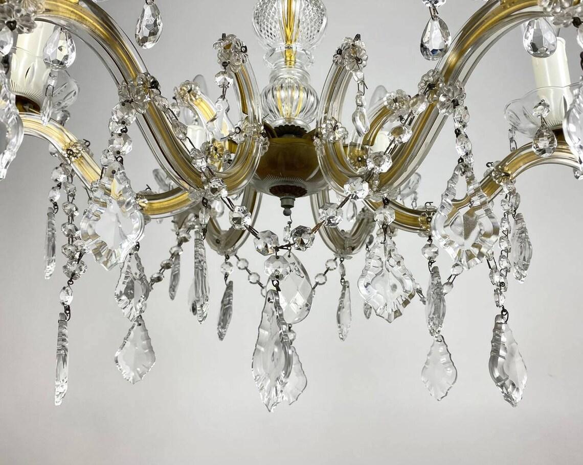 Late 20th Century Crystal Ceiling Lamp in Gilt Metal Frame For Sale