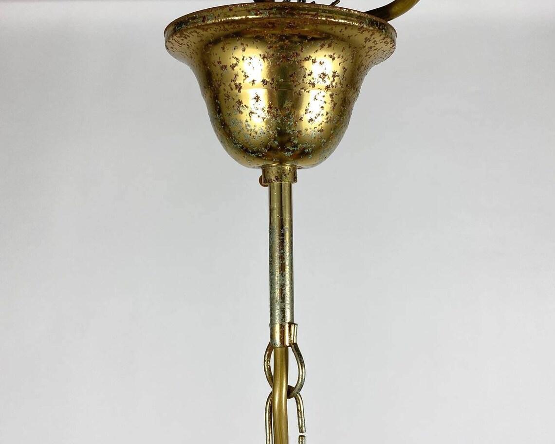 Brass Crystal Ceiling Lamp in Gilt Metal Frame For Sale