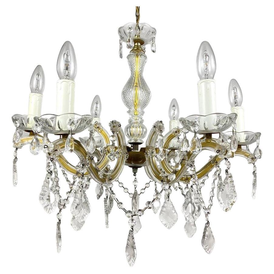 Crystal Ceiling Lamp in Gilt Metal Frame For Sale
