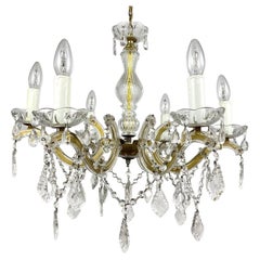 Vintage Crystal Ceiling Lamp in Gilt Metal Frame