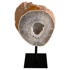 Crystal Center Thick Slice of Agate Sculpture on Stand, Brazil, Prehistoric