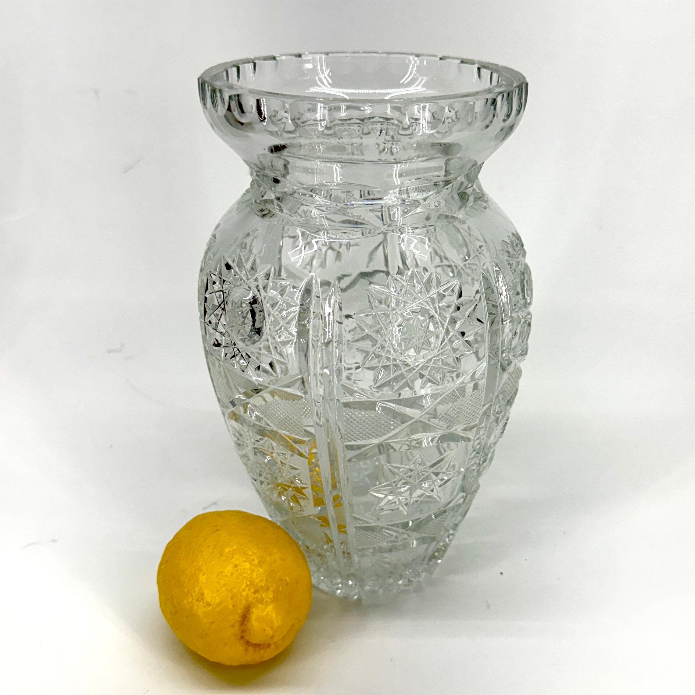 American Crystal Vase from the 1950's 

Substantial vase with many uses. Would make a wonderful addition to any home as a centerpiece filled with fresh flowers or standing alone on a buffet or table. 