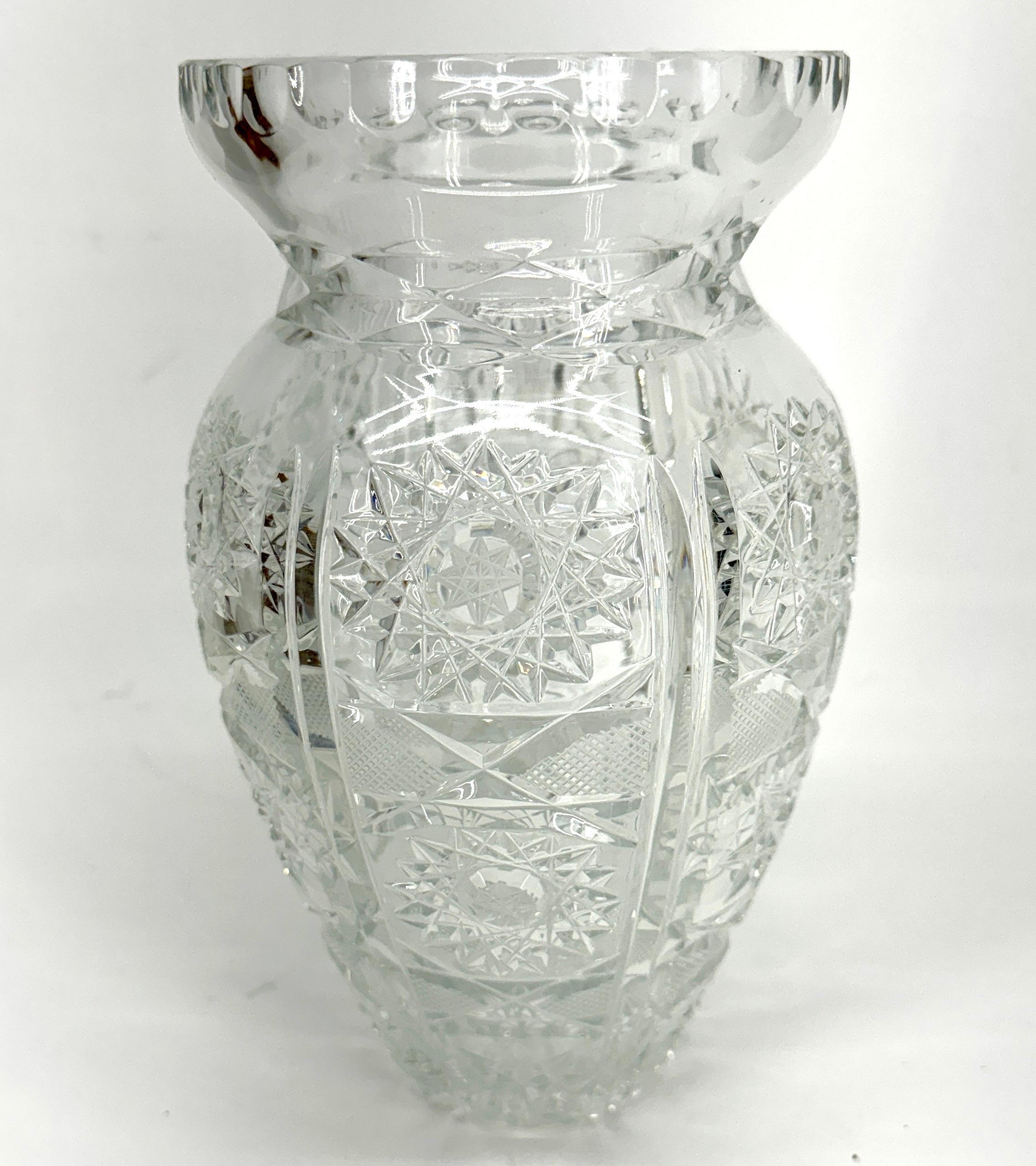 Hand-Crafted Crystal Centerpiece Vase, Circa 1950's American For Sale