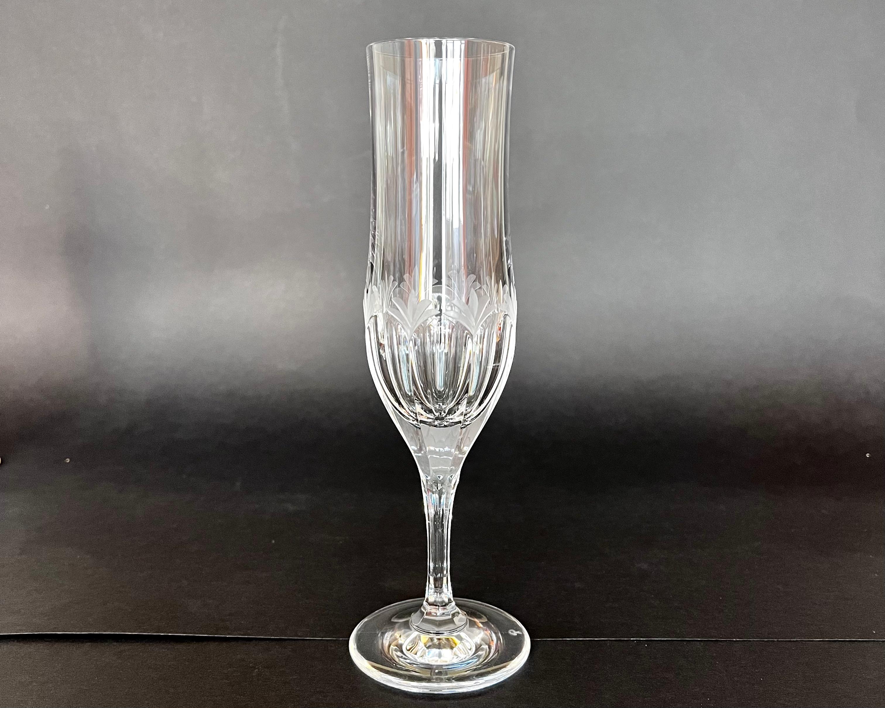 Crystal Champagne Flute Glasses Set 6, Germany, 1980s Vintage Flute Glasses In Excellent Condition In Bastogne, BE
