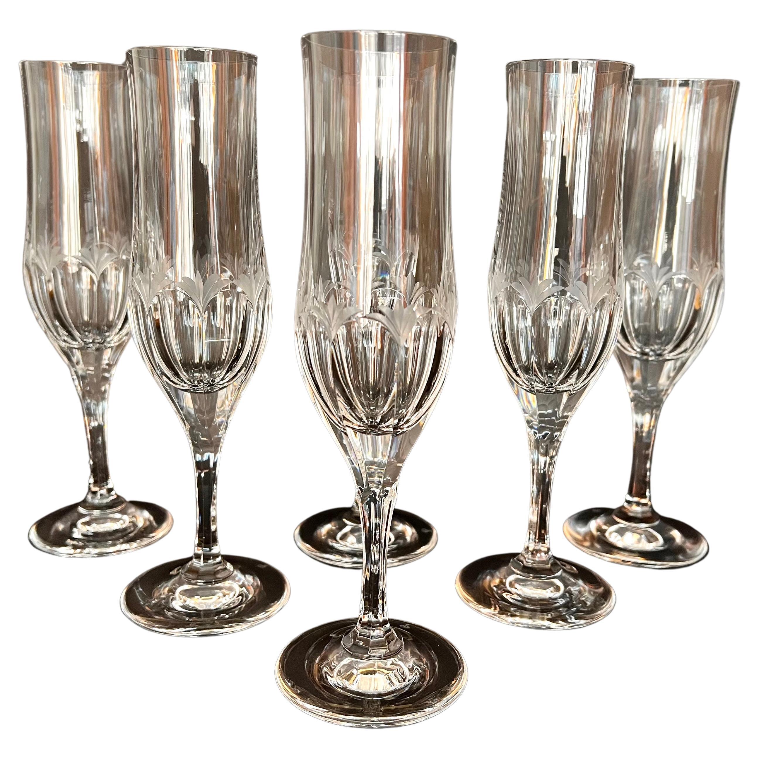 Vintage Cut Crystal Coupe Champagne Glasses With Flower Motif Set Of Vintage Cut Crystal Coupe Champagne Glasses With Flower Motif Set Of