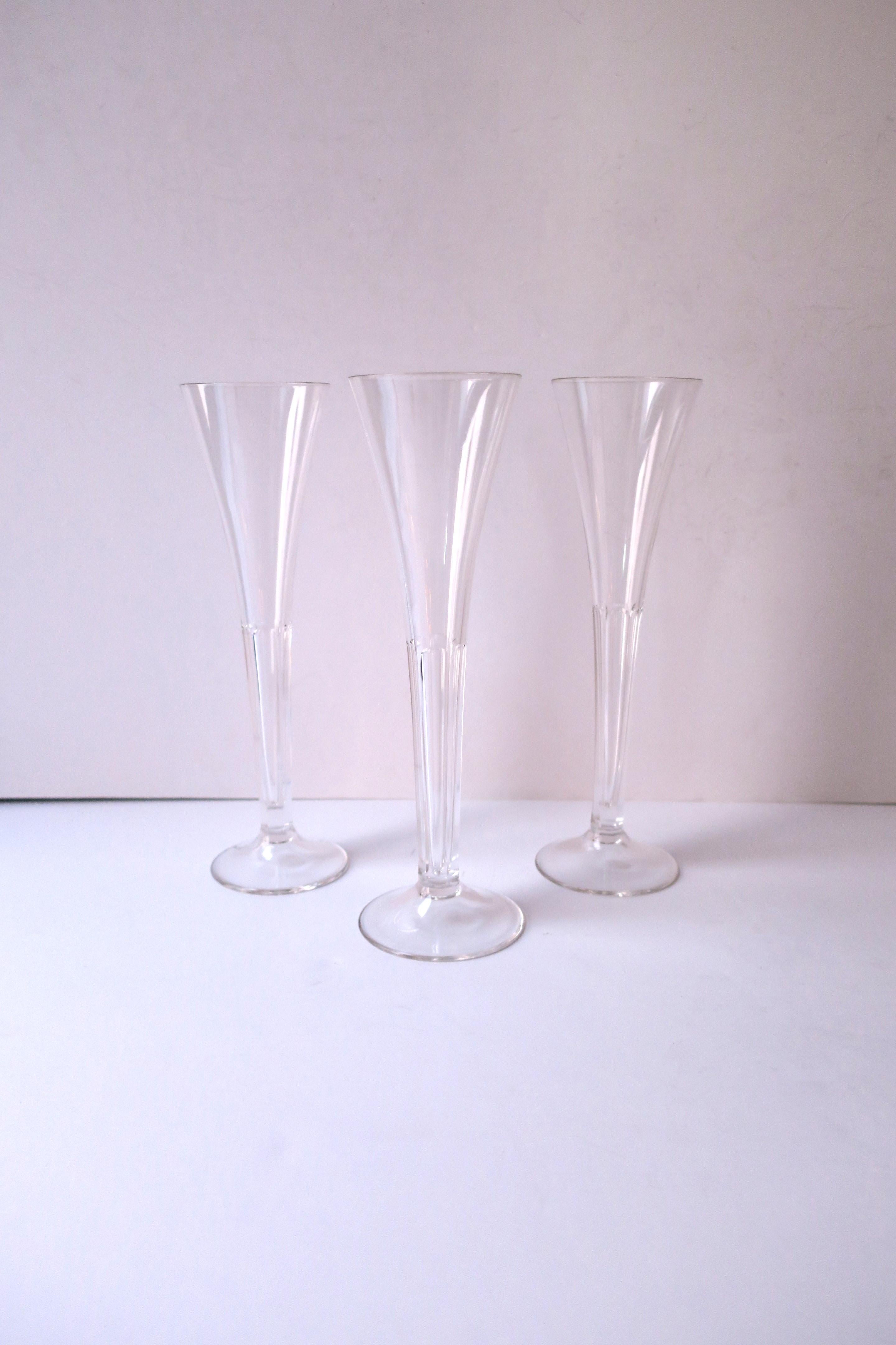 European Crystal Champagne Flutes Glasses, in the style of Val St Lambert, Set of 3 For Sale