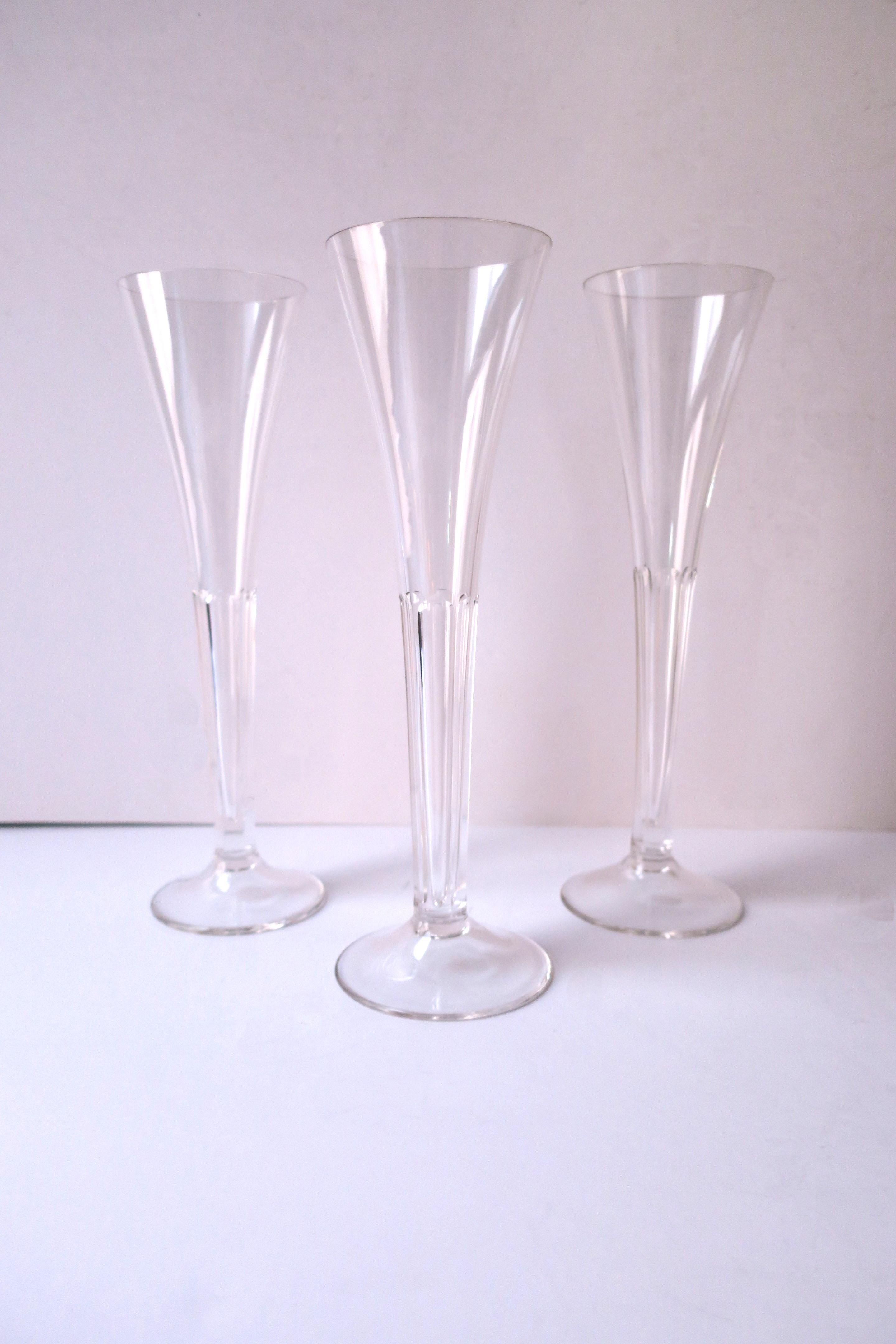 Crystal Champagne Flutes Glasses, in the style of Val St Lambert, Set of 3 In Good Condition For Sale In New York, NY