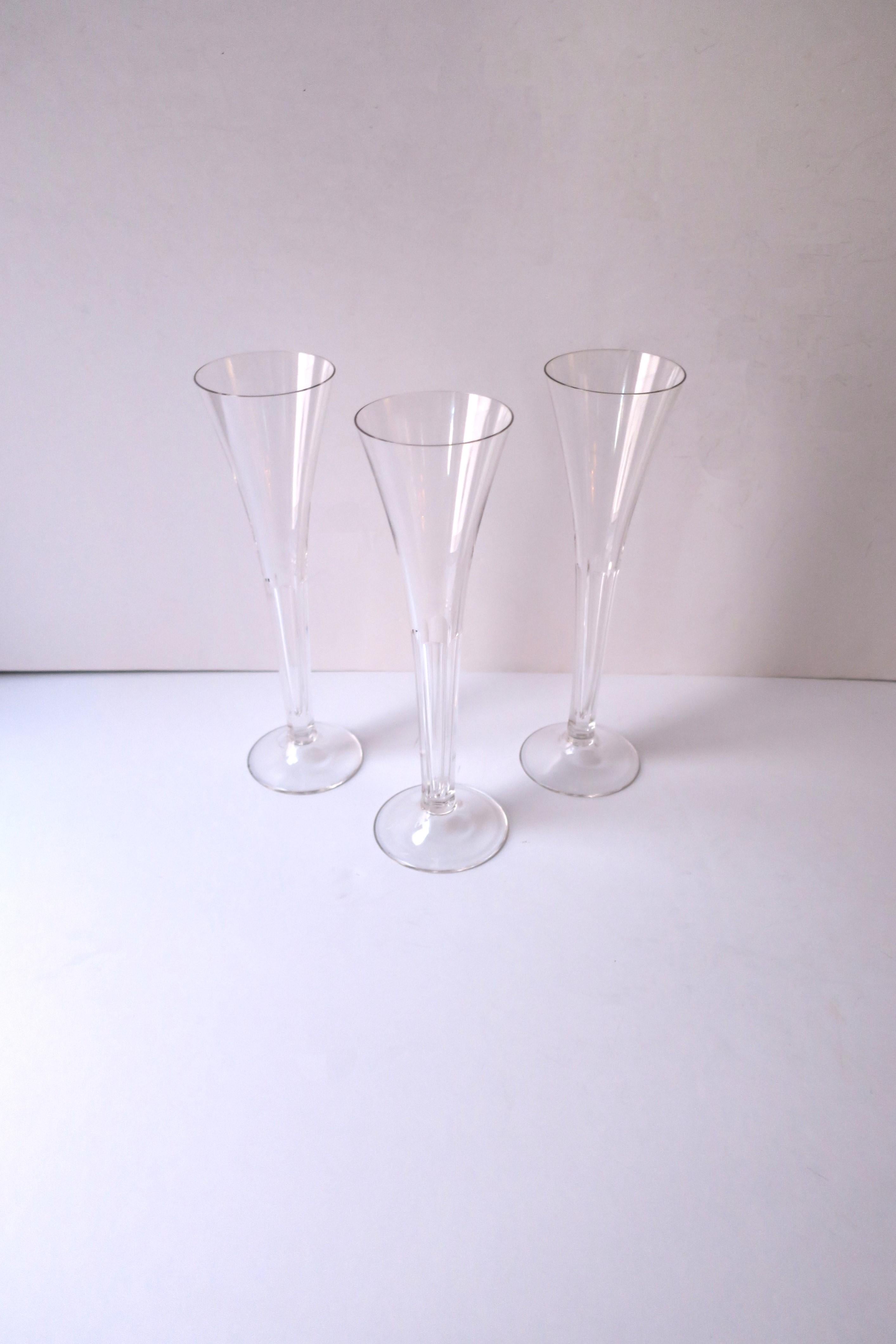 20th Century Crystal Champagne Flutes Glasses, in the style of Val St Lambert, Set of 3 For Sale