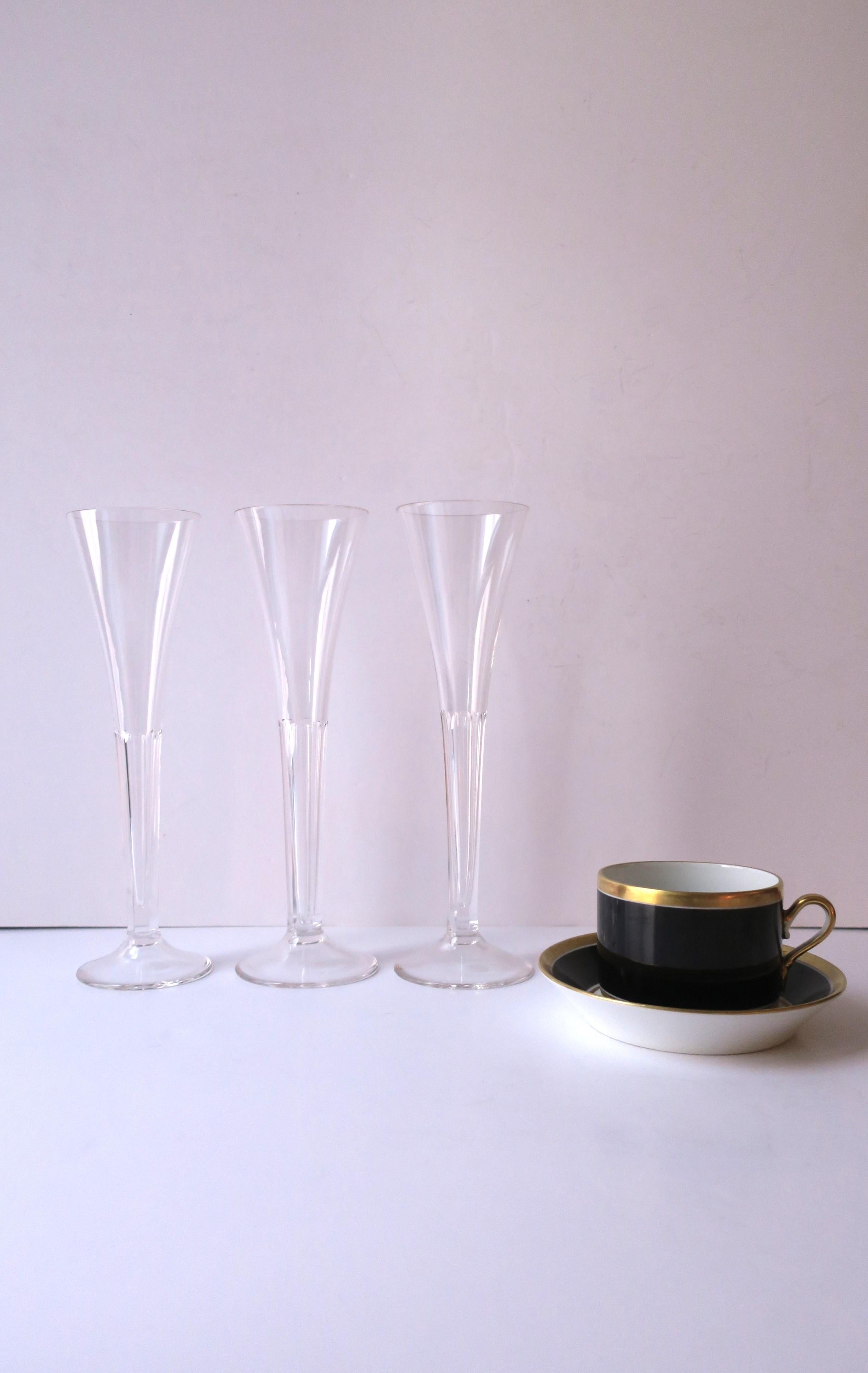 Crystal Champagne Flutes Glasses, in the style of Val St Lambert, Set of 3 For Sale 1