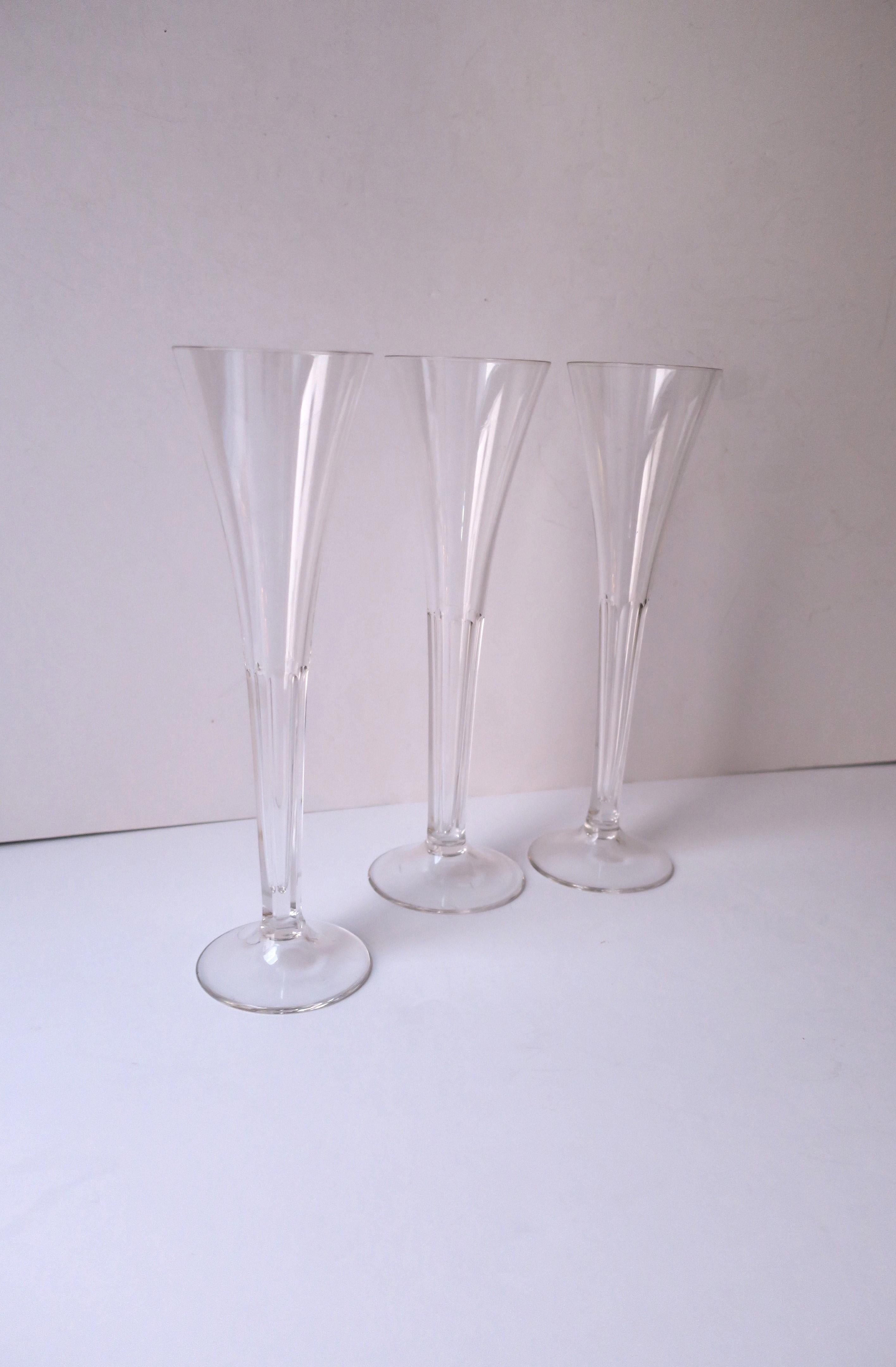 Crystal Champagne Flutes Glasses, in the style of Val St Lambert, Set of 3 For Sale 3