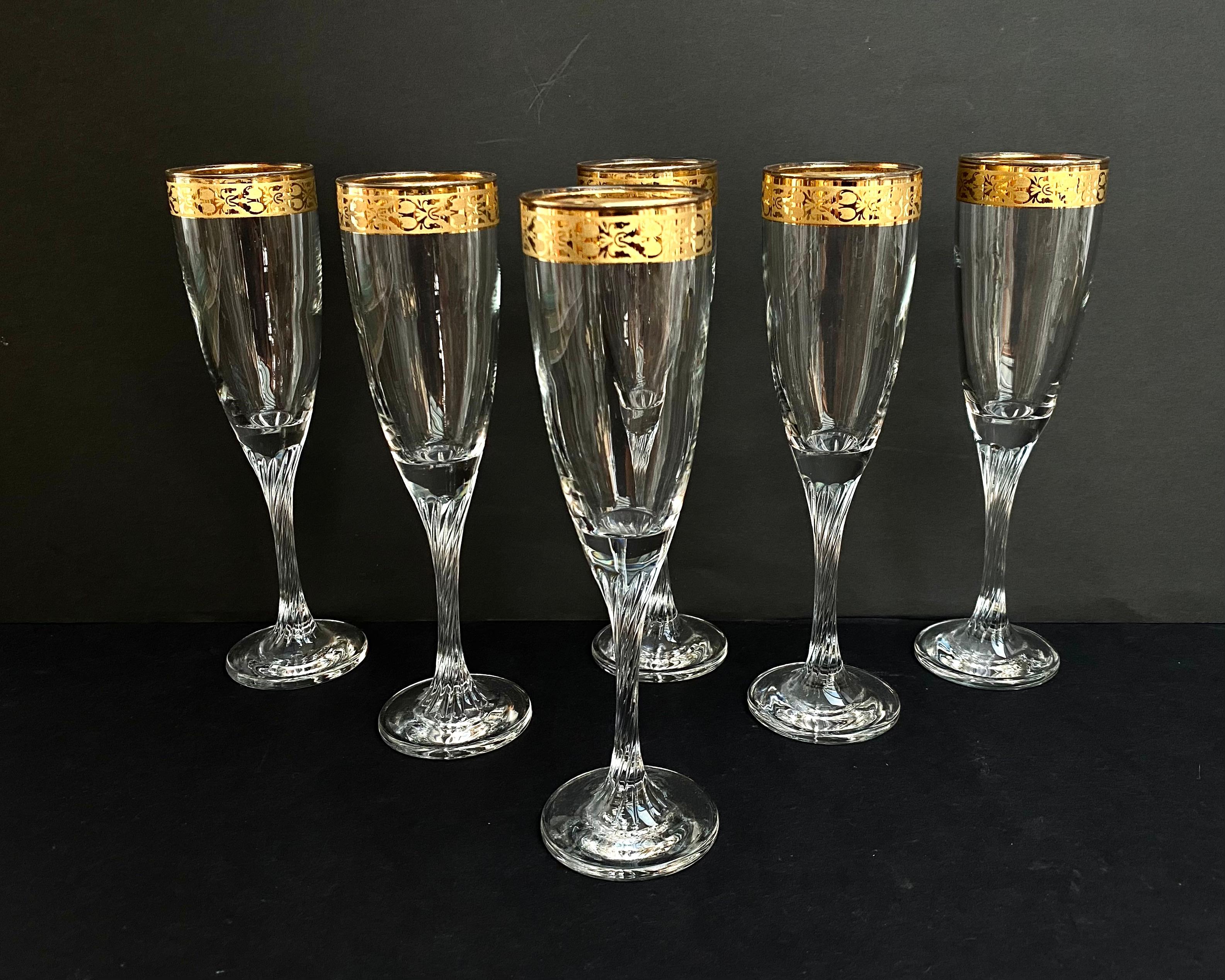 Crystal Champagne Glasses Vintage, Set 6, Germany, 1970s In Excellent Condition For Sale In Bastogne, BE
