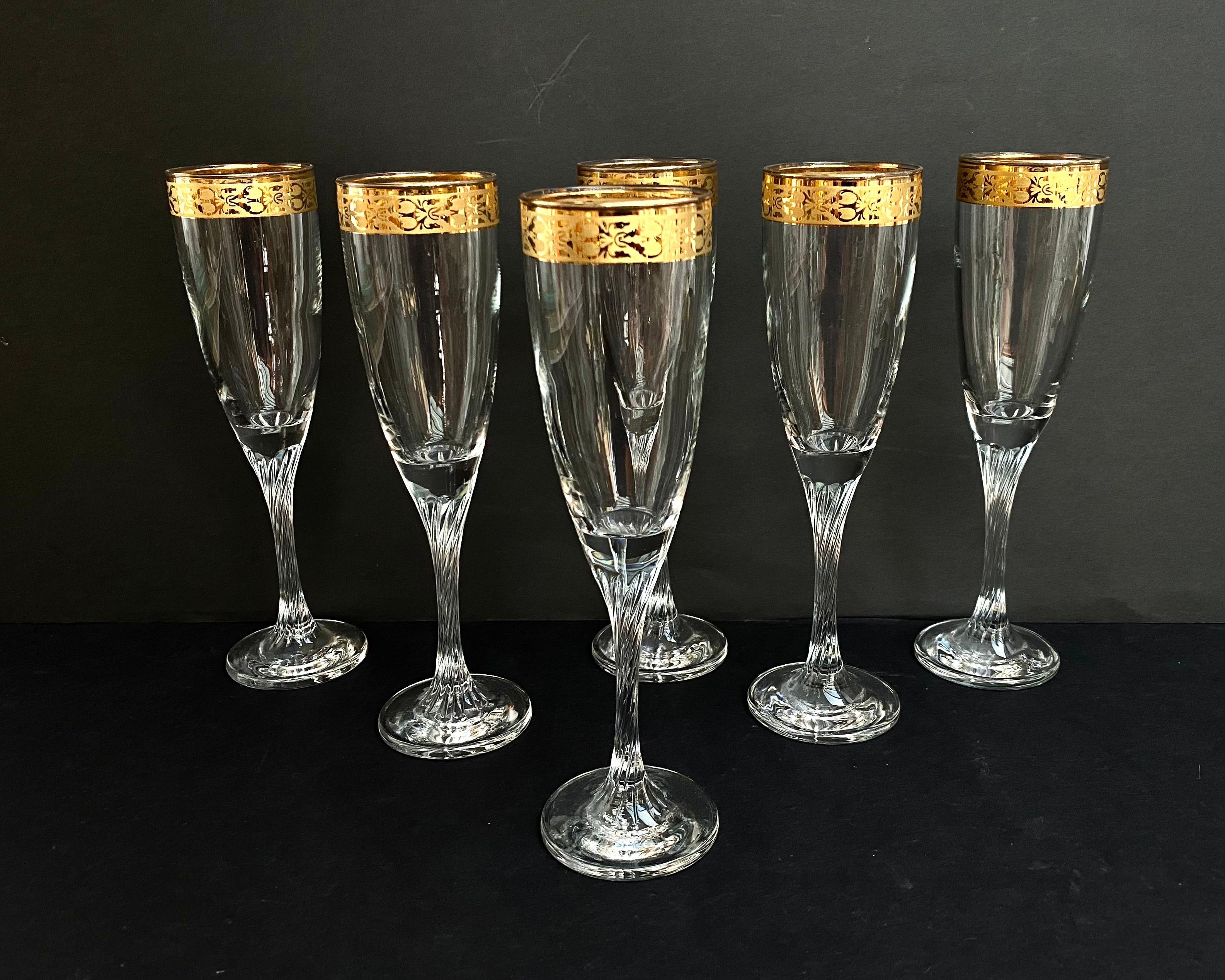 Crystal Champagne Glasses Vintage, Set 6, Germany, 1970s In Excellent Condition In Bastogne, BE