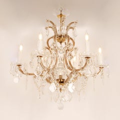 Crystal Chandelier 7 Light Gold Frame Blown Glass Cage Chandelier Viennese