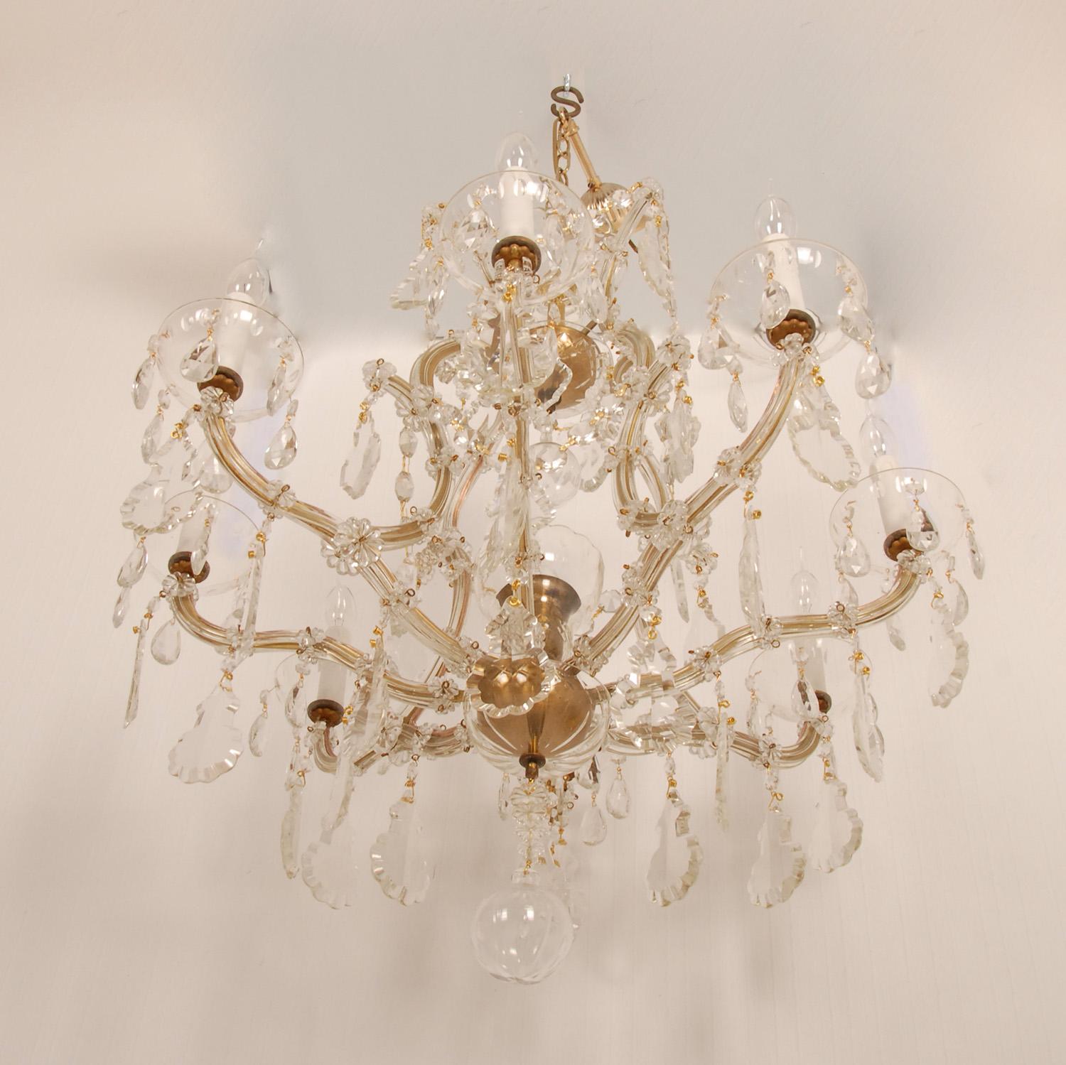 Crystal Chandelier 9 Light Gold Frame Blown Glass Cage Chandelier Viennese 4