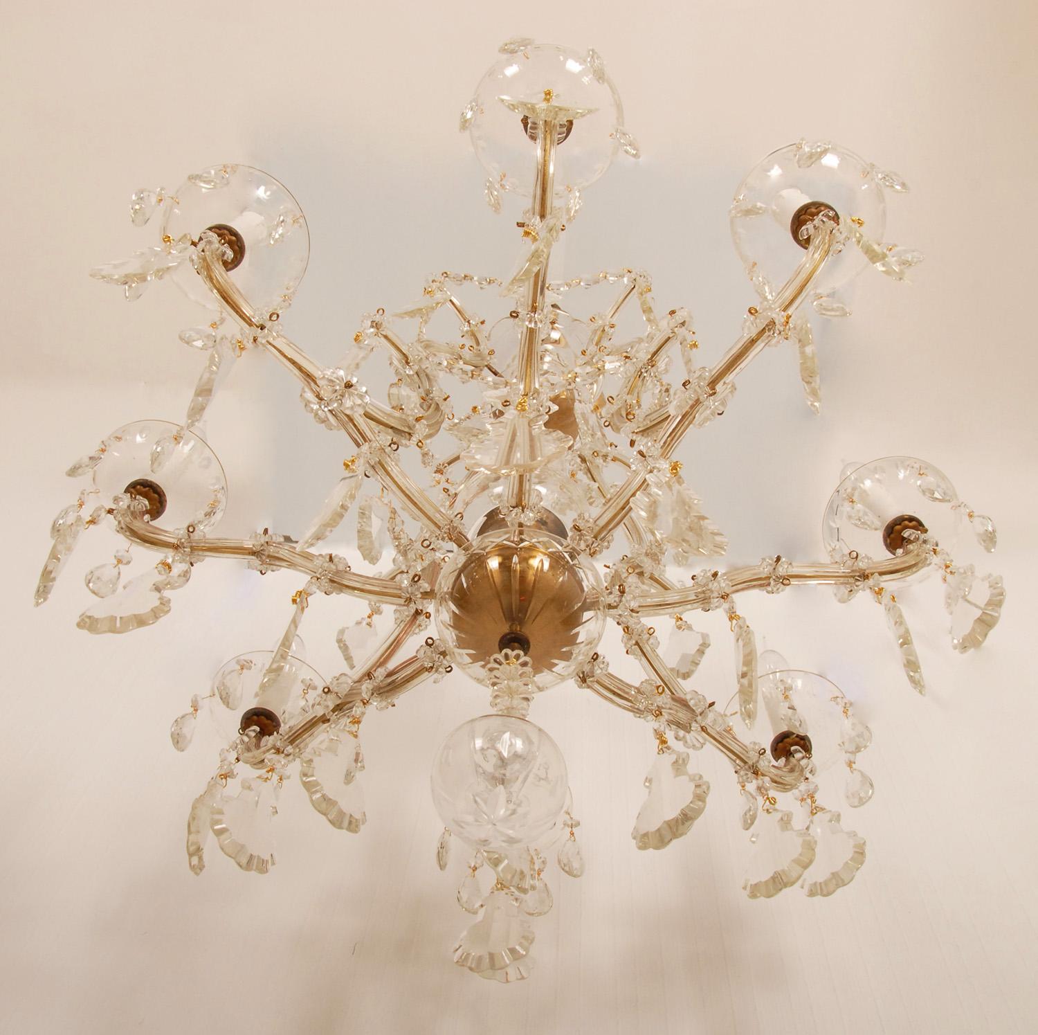 Crystal Chandelier 9 Light Gold Frame Blown Glass Cage Chandelier Viennese 5