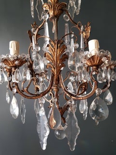 Crystal Chandelier Antique Ceiling Lamp Lustre Art Nouveau  Brass Bronze