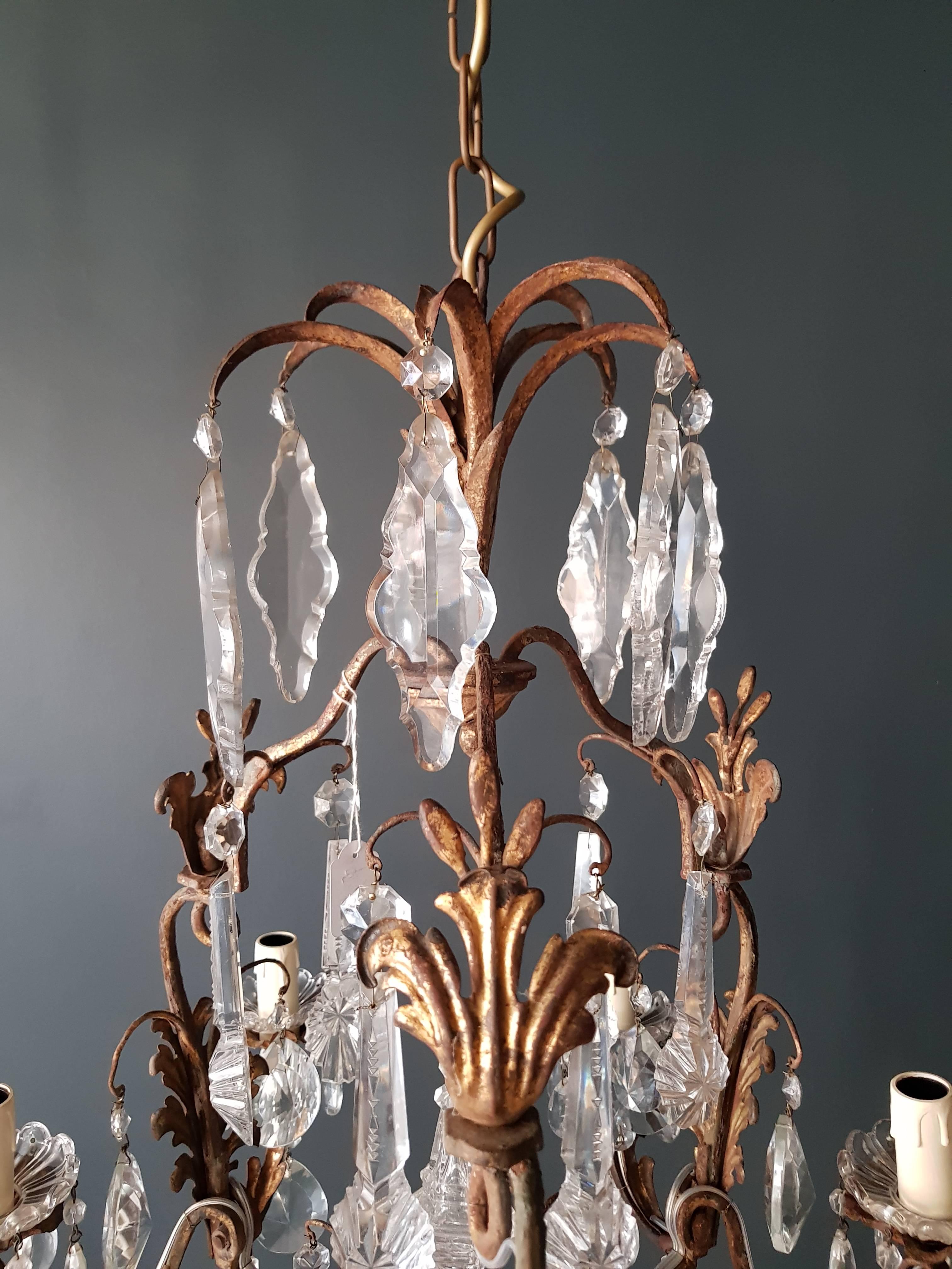 Austrian Crystal Chandelier Antique Ceiling Lamp Lustre Art Nouveau  Brass Bronze