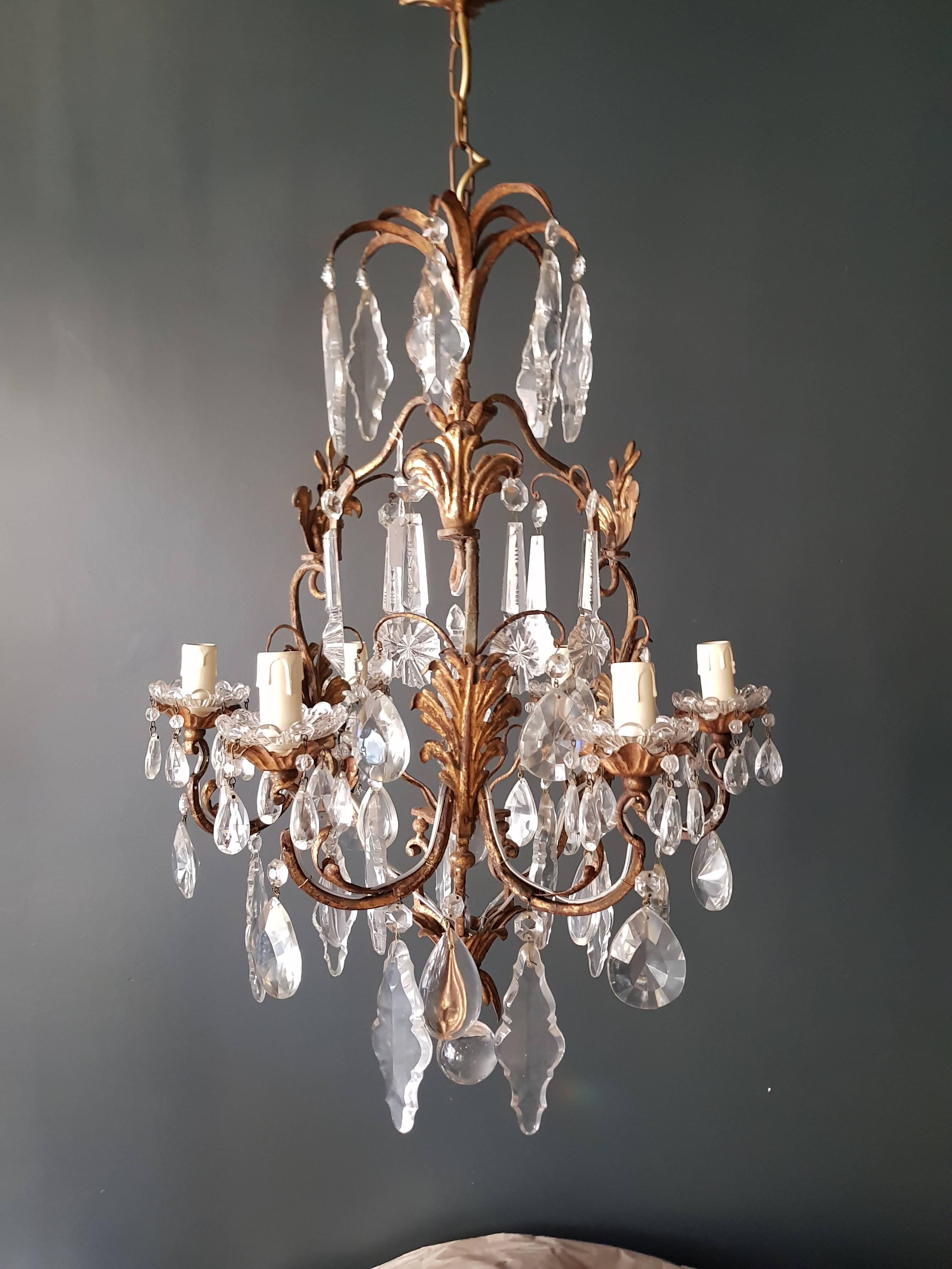 Hand-Woven Crystal Chandelier Antique Ceiling Lamp Lustre Art Nouveau  Brass Bronze