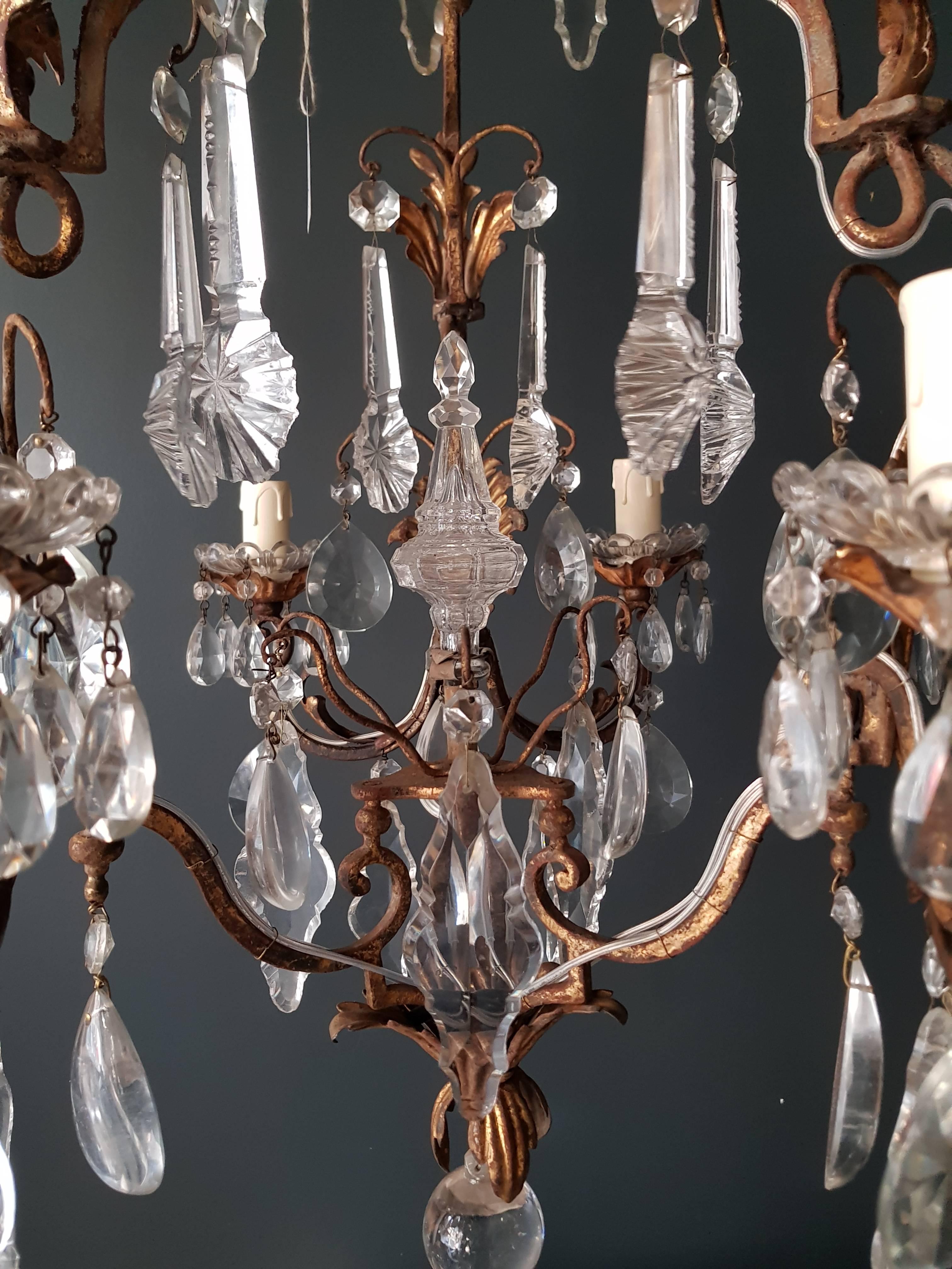 Crystal Chandelier Antique Ceiling Lamp Lustre Art Nouveau  Brass Bronze 1