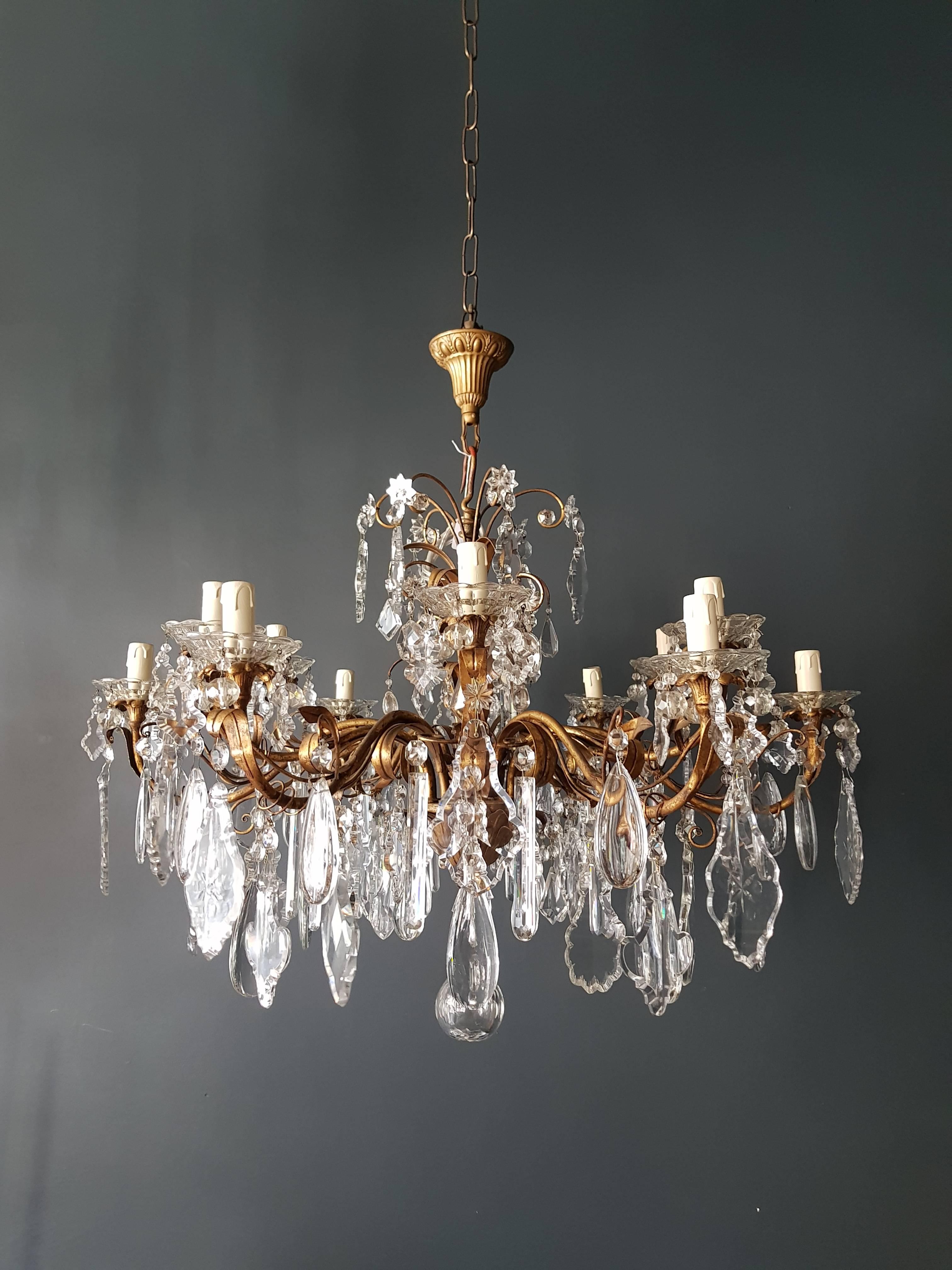 Crystal chandelier antique ceiling lamp Murano Florentiner Lustre Art Nouveau.

Measures: Total height 110 cm, height without chain 70 cm, diameter 90 cm. Weight (approximately): 18kg.

Number of lights: Twelve-light bulb sockets: eight x E14