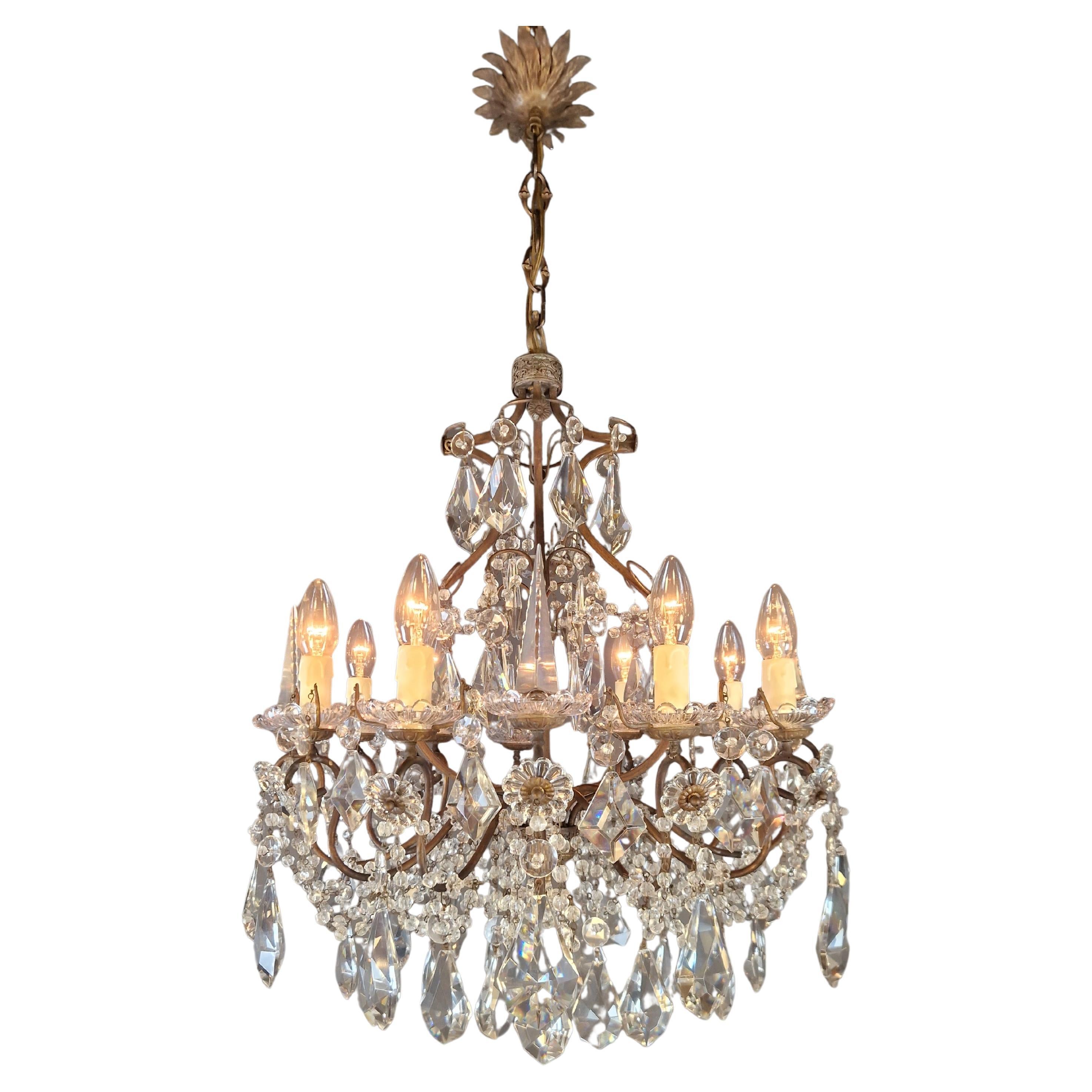 Art Nouveau Lampadario di cristallo antico Lampada da soffitto in cristallo lustro Rarità Neoclassica in vendita