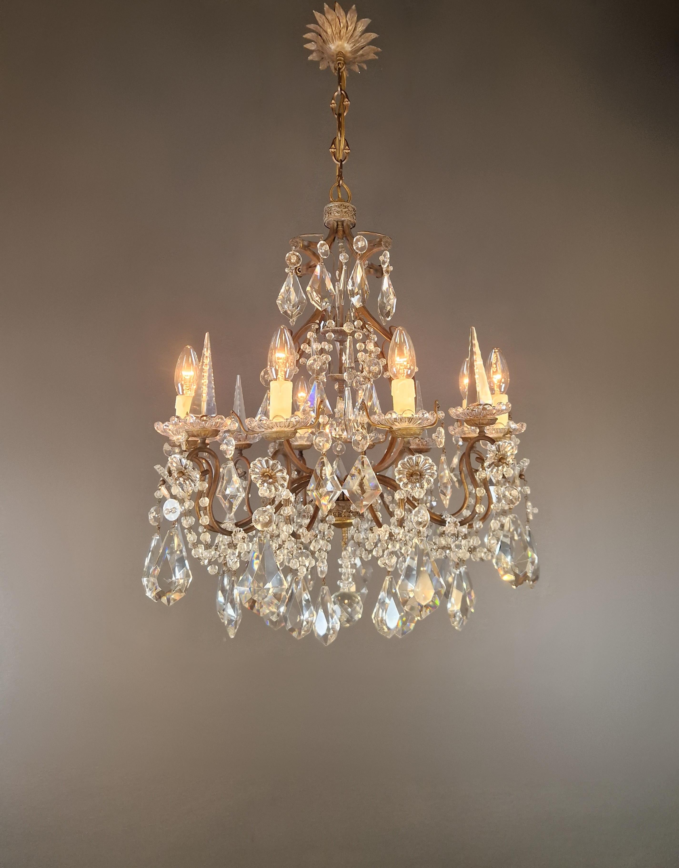 Annodato a mano Lampadario di cristallo antico Lampada da soffitto in cristallo lustro Rarità Neoclassica in vendita