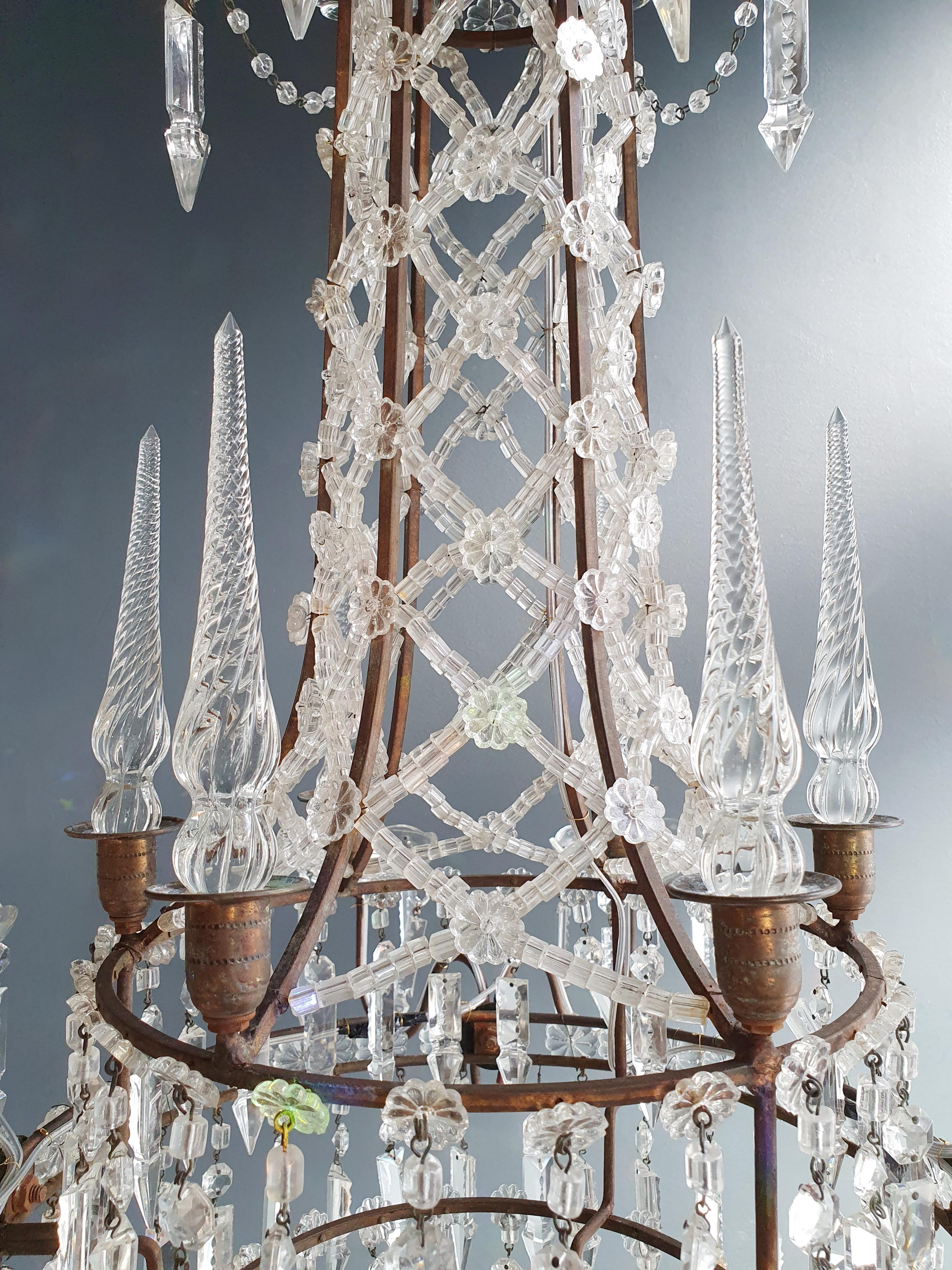 European Bronze Crystal Chandelier Antique Crystal Rarity Neoclassical For Sale