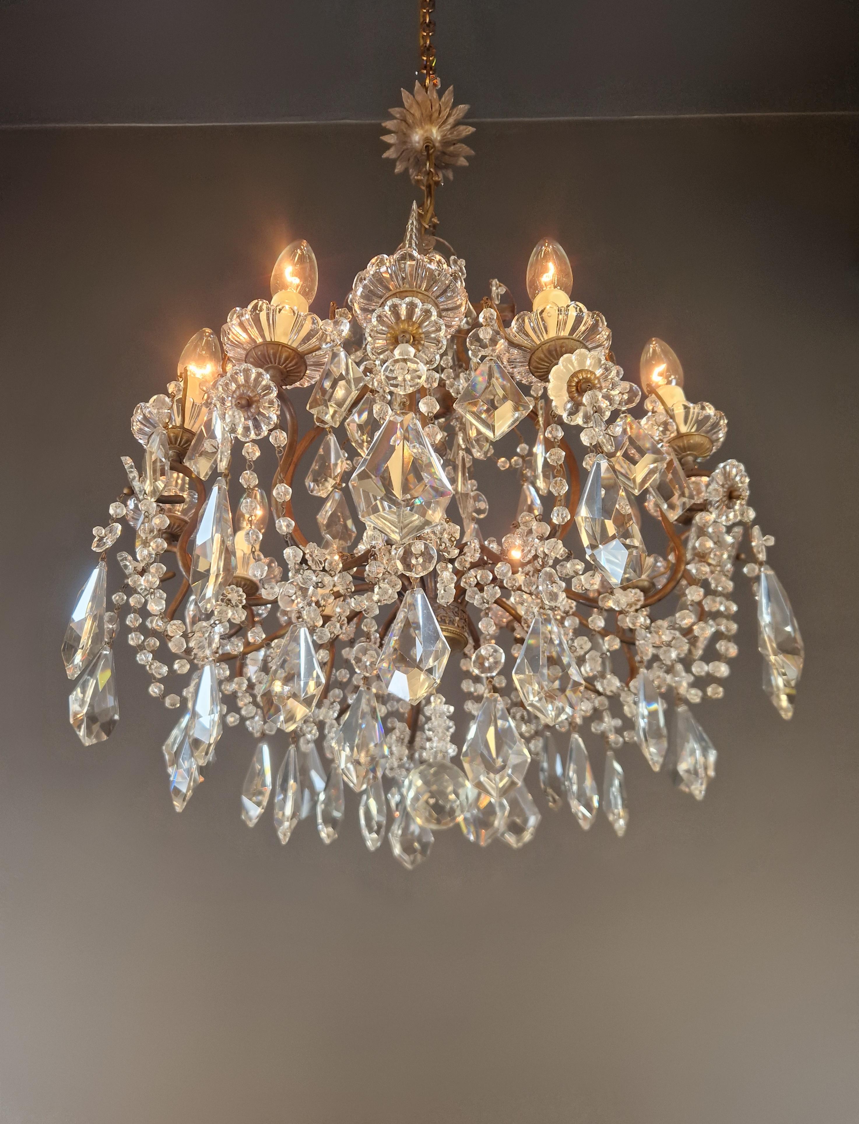 Inizio XX secolo Lampadario di cristallo antico Lampada da soffitto in cristallo lustro Rarità Neoclassica in vendita