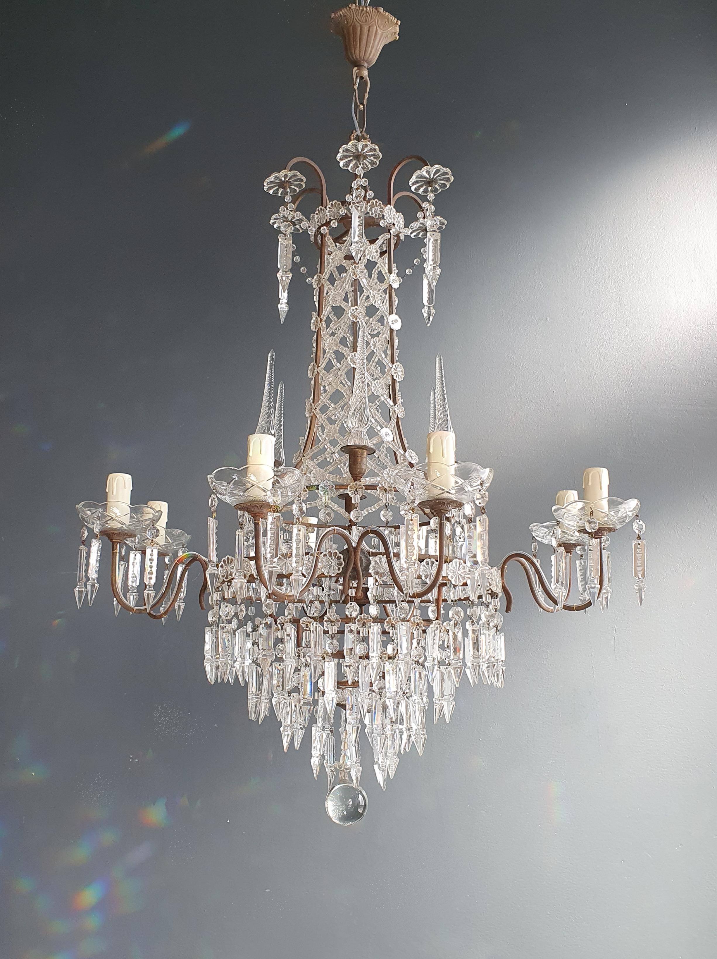 Bronze Crystal Chandelier Antique Crystal Rarity Neoclassical In Good Condition For Sale In Berlin, DE