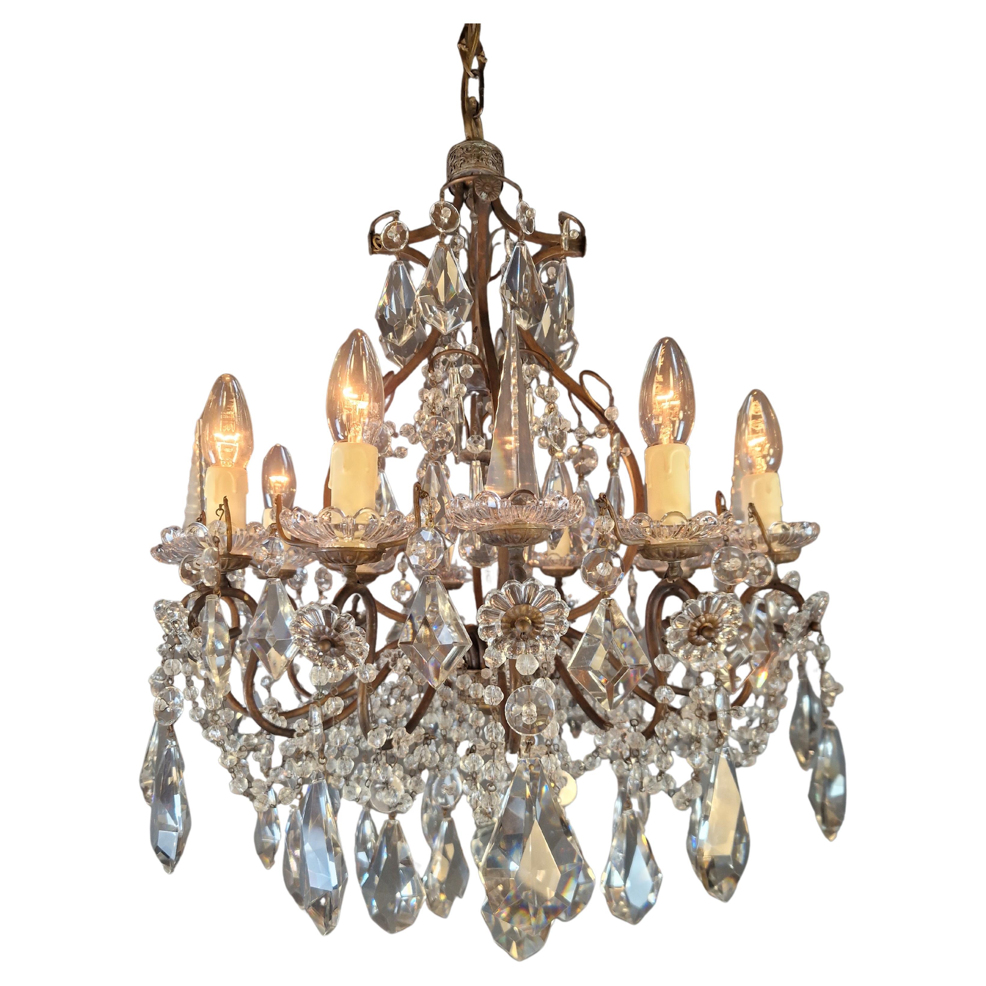 Plafonnier lustre en cristal lustré ancien rare style néoclassique