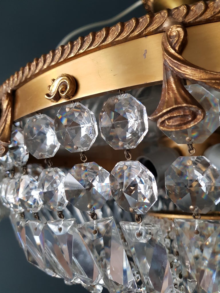 Crystal Chandelier Brass Lustre Low Ceiling at 1stDibs