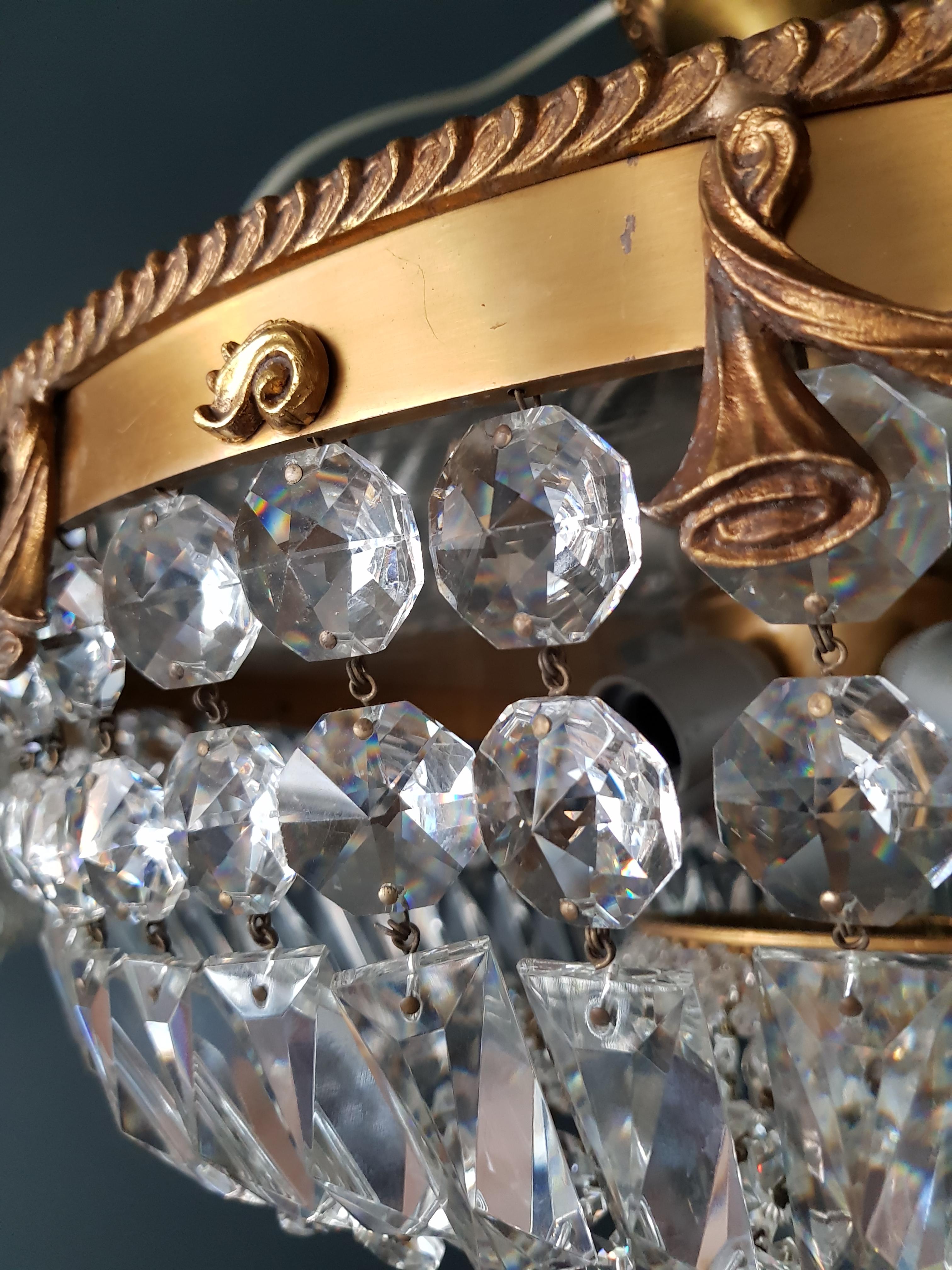 Empire Crystal Chandelier Brass Lustre Low Ceiling